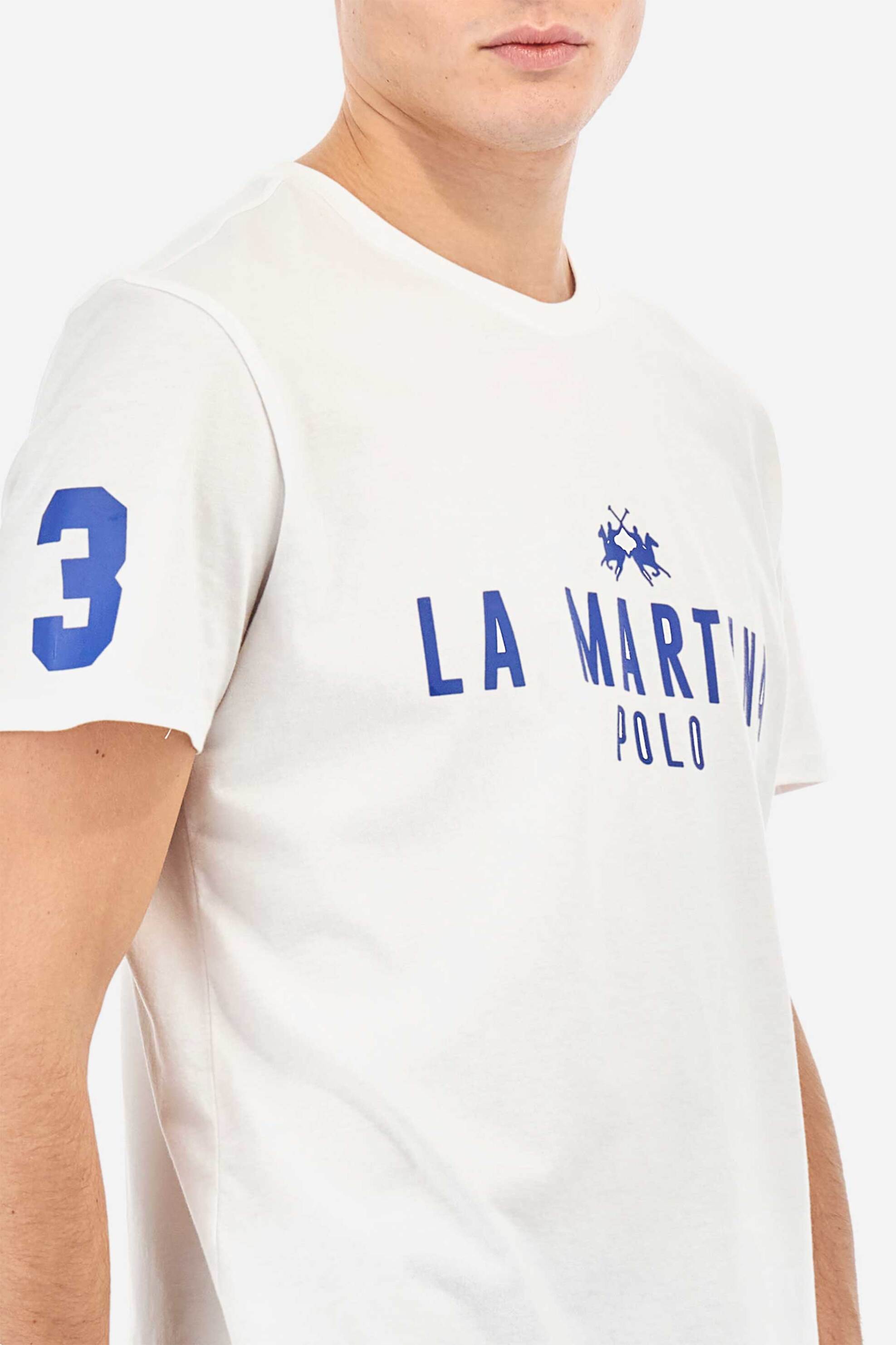 La Martina ανδρικό T-shirt με logo print Regular Fit - MAR322-JS206 Λευκό φωτογραφία