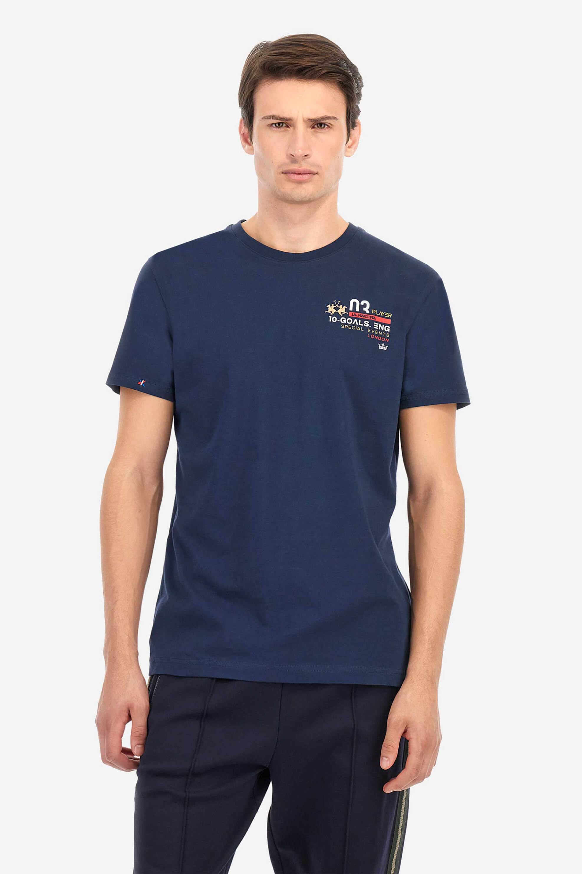 La Martina ανδρικό T-shirt με lettering στο στήθος και στο πίσω μέρος Regular Fit - MAR600-JS206 Μπλε Σκούρο