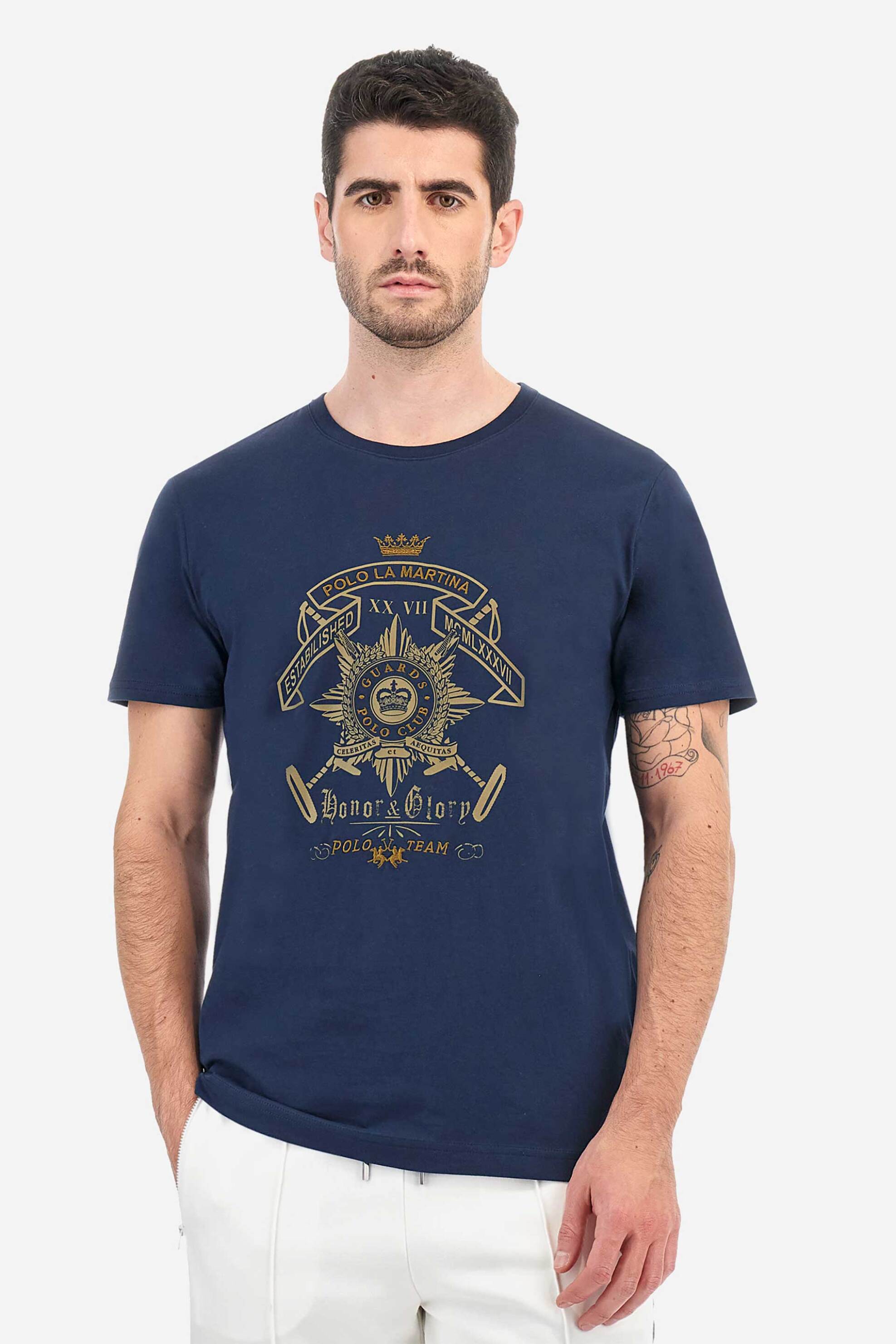 LA MARTINA La Martina ανδρικό T-shirt με graphic logo print Regular Fit - MARG30-JS206 Μπλε Σκούρο