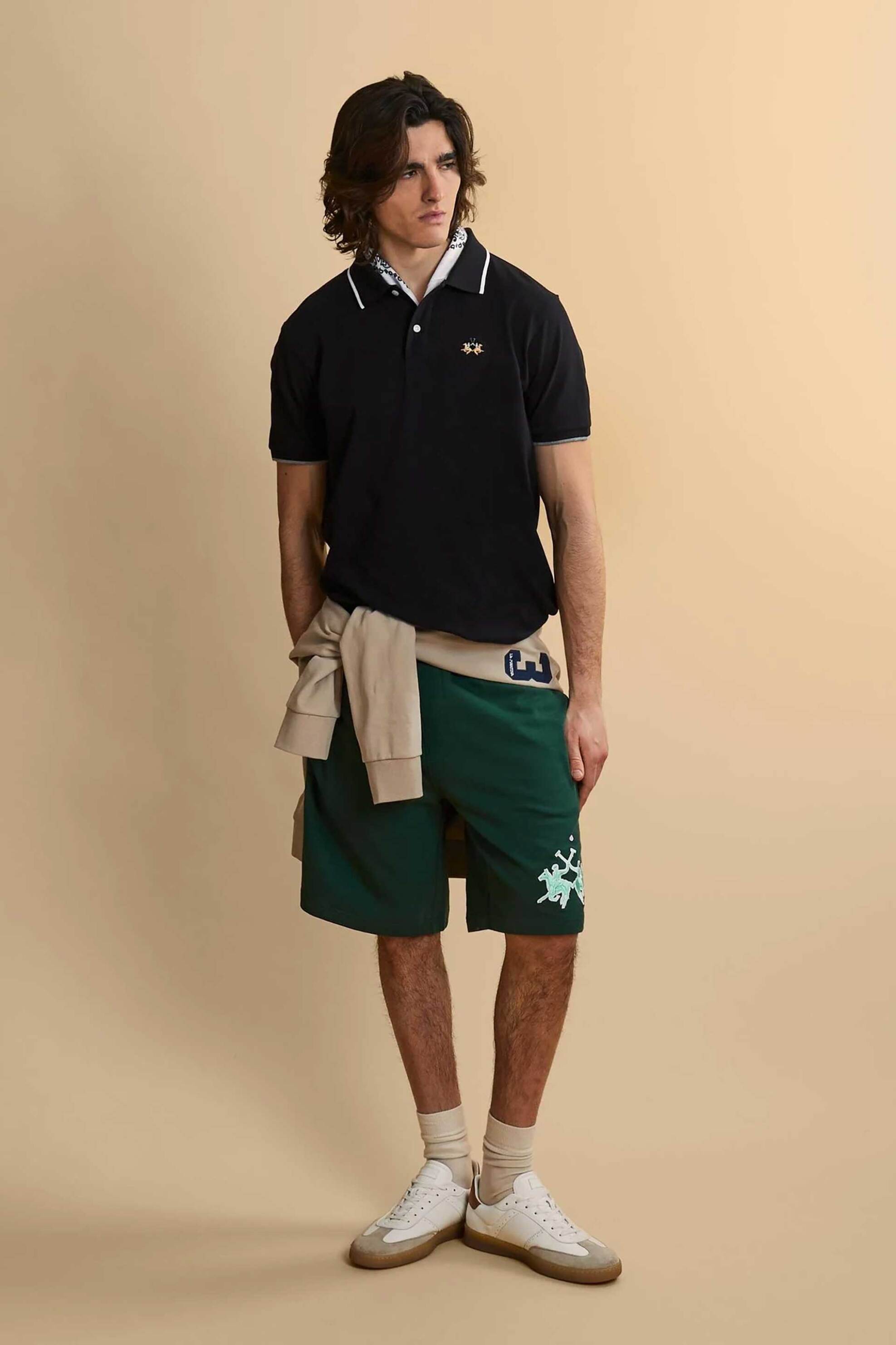 La Martina ανδρική βερμούδα με ελαστική μέση και λογότυπο Regular Relaxed Cut "Remi" - MCB003-FP580 Πράσινο Σκούρο