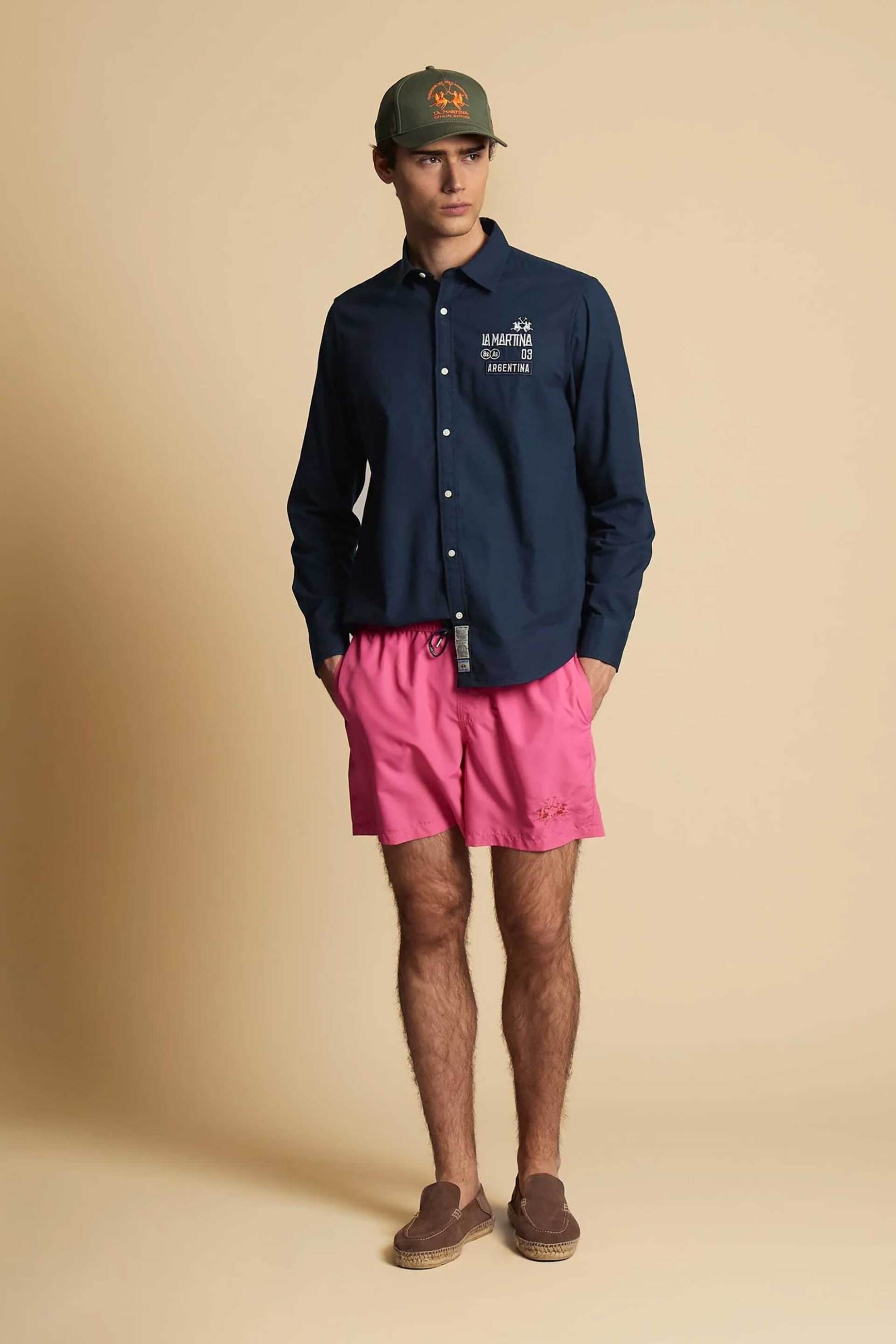 La Martina ανδρικό μαγιό σορτς με κεντημένο λογότυπο Regular Fit "Chuck" - MCM001-PL115 Φούξια