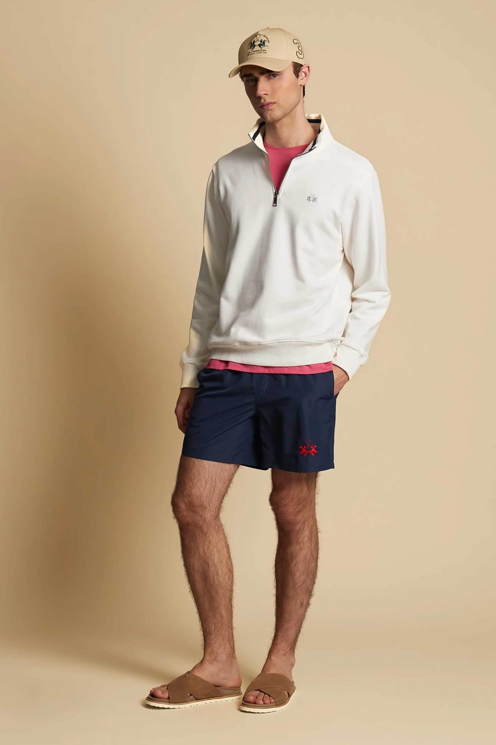 La Martina ανδρικό μαγιό σορτς με κεντημένο λογότυπο Regular Fit "Chuck" - MCM001-PL115 Μπλε Σκούρο