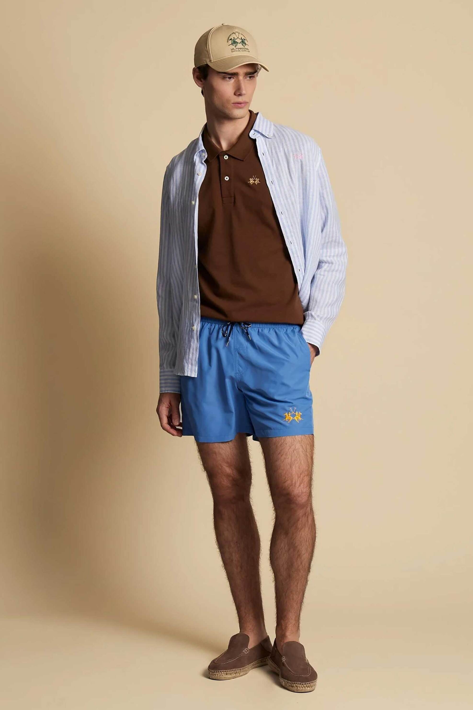 La Martina ανδρικό μαγιό σορτς με κεντημένο λογότυπο Regular Fit "Chuck" - MCM001-PL115 Μπλε Ανοιχτό
