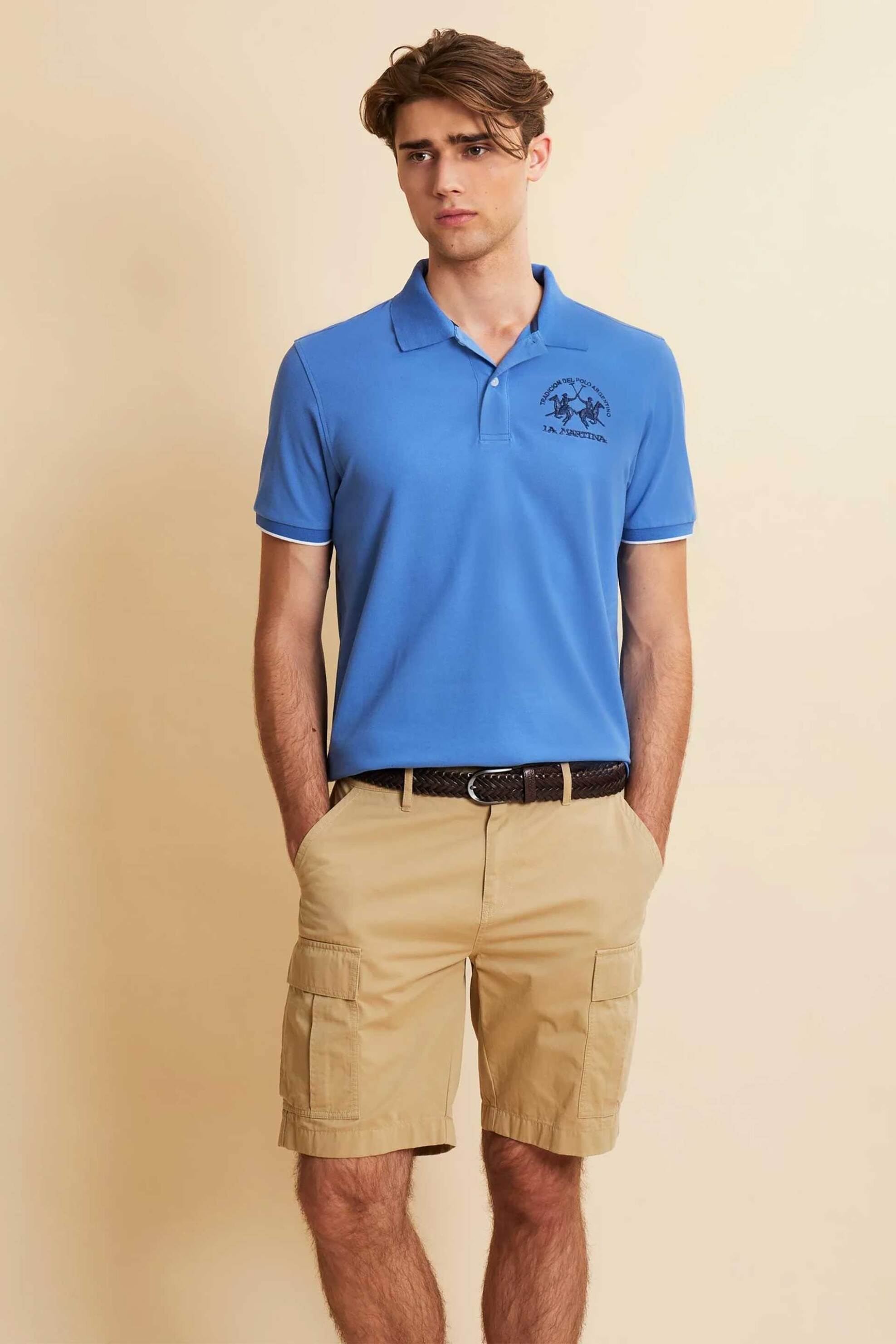 La Martina ανδρική μπλούζα πόλο πικέ με κεντημένο λογότυπο Regular Fit "Miguel" - MCP001-PK001 Φούξια