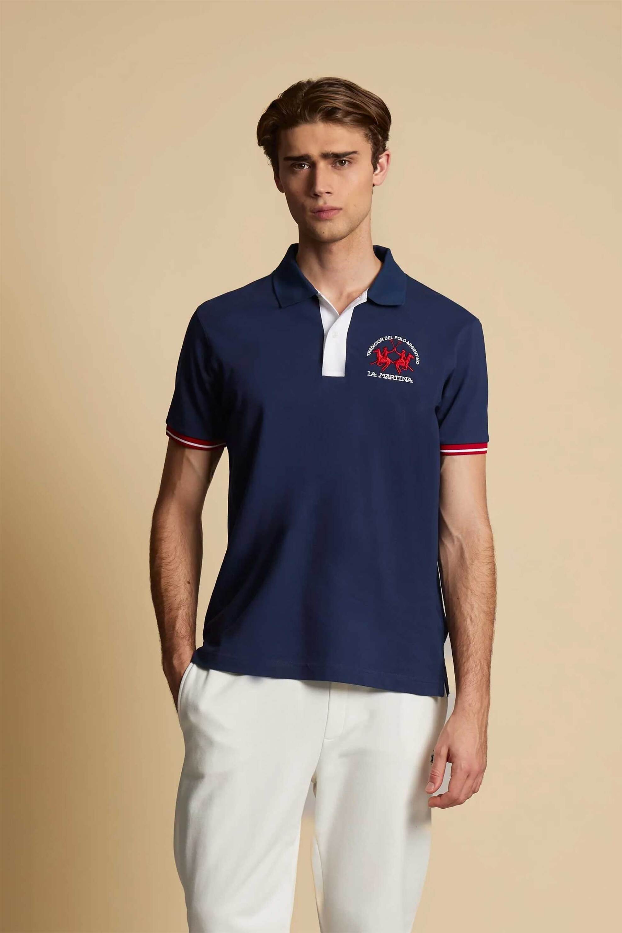 La Martina ανδρική μπλούζα πόλο πικέ με κεντημένο λογότυπο Regular Fit "Trixie" - MCP005-PK001 Μπλε Σκούρο