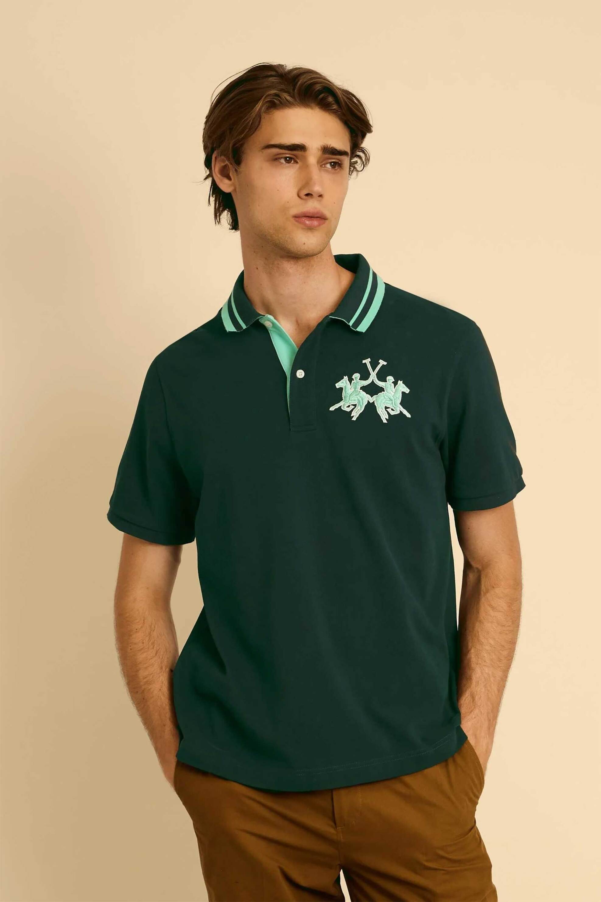 La Martina ανδρική μπλούζα πόλο πικέ με κεντημένο λογότυπο Regular Fit "Coty" - MCP024-PK202 Πράσινο Σκούρο