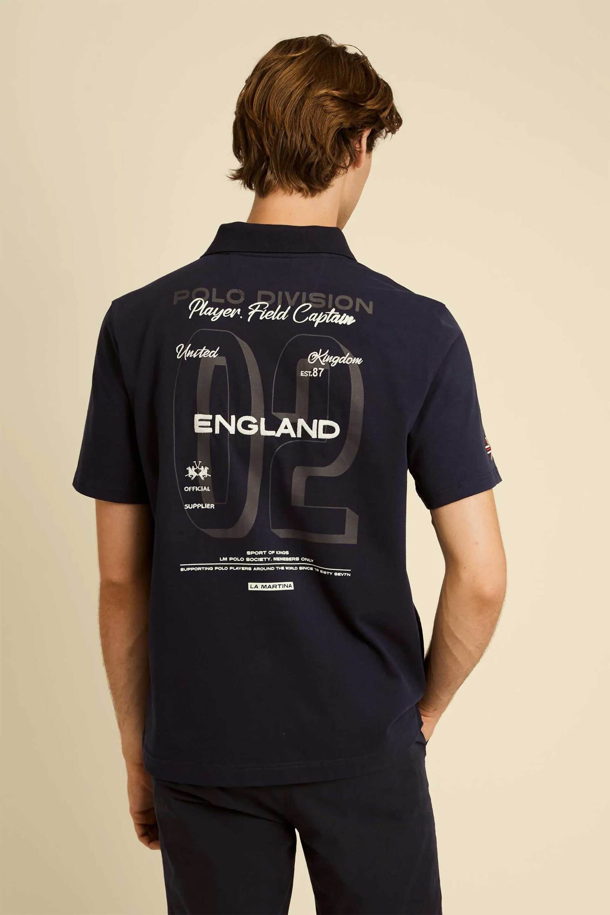 La Martina Ανδρική Μπλούζα Πόλο Πικέ με England Print Regular Fit Cosmo - Mcp605-Js303 Μπλε Σκούρο