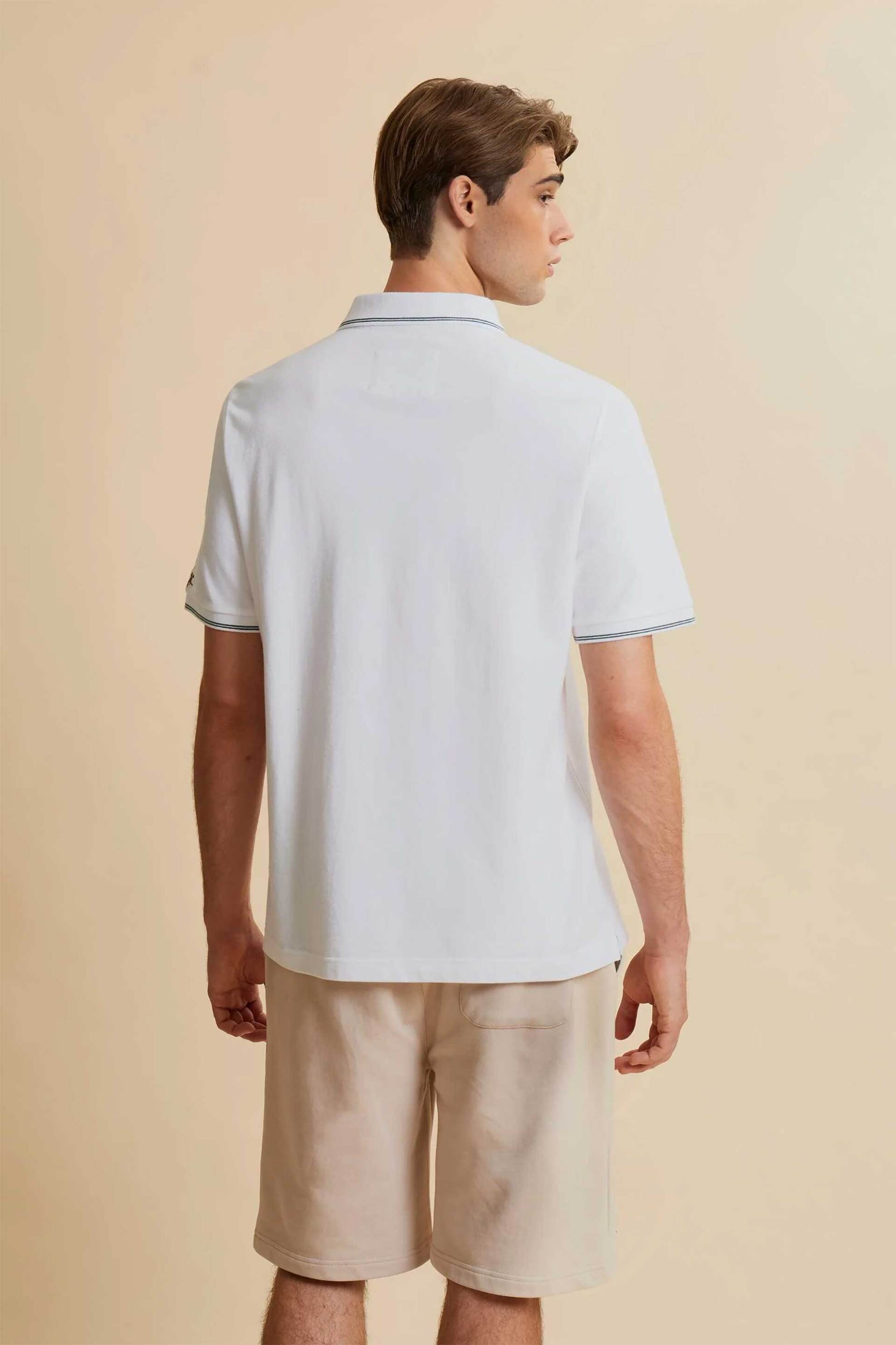 La Martina Ανδρική Μπλούζα Πόλο Πικέ με Κεντημένο Lettering Regular Fit Colton - Mcpg32-Pk191 Λευκό