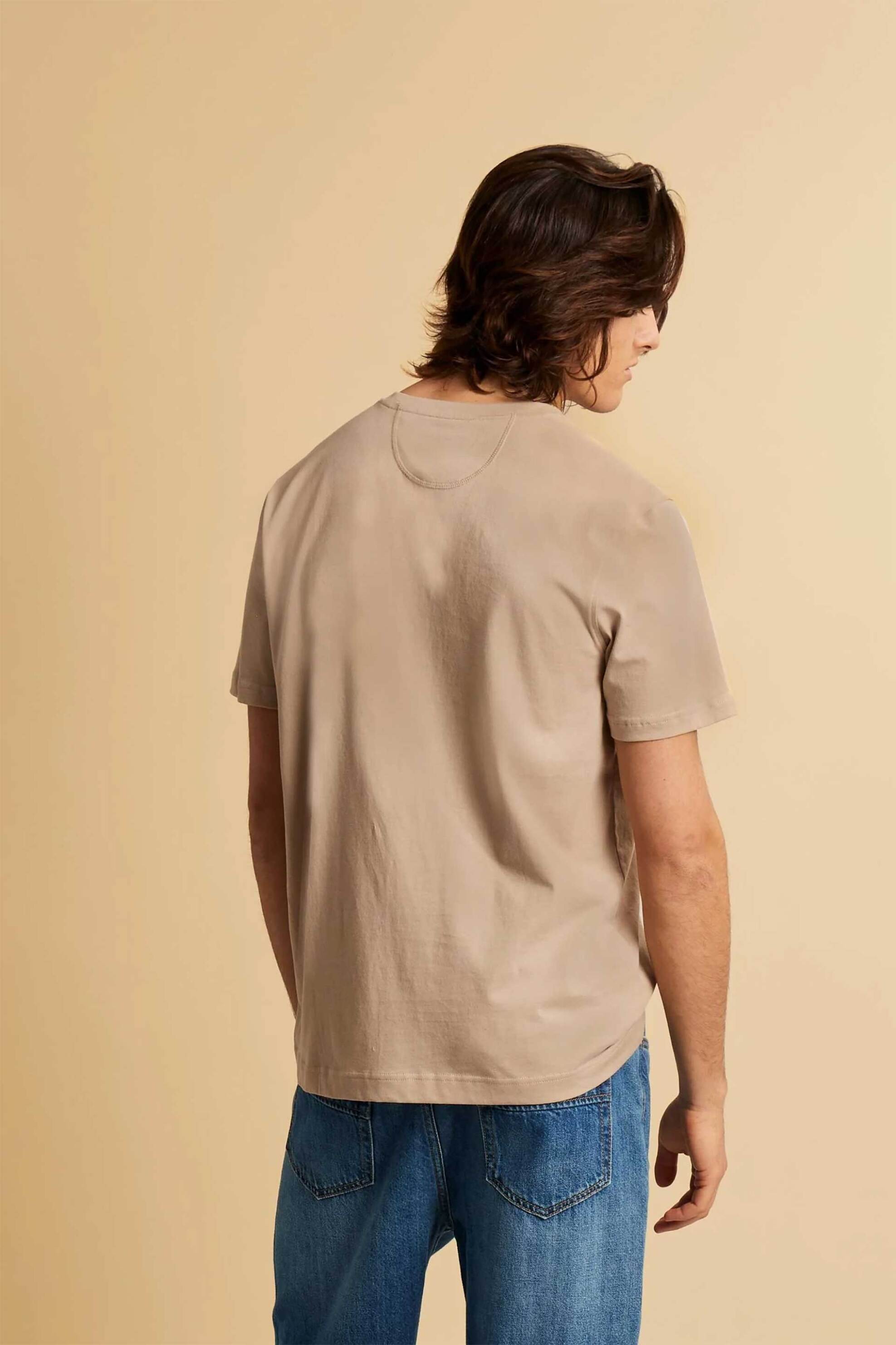 La Martina ανδρικό T-shirt με κεντημένο λογότυπο Regular Fit "Serge" - MCR004-JS388 Μπεζ φωτογραφία