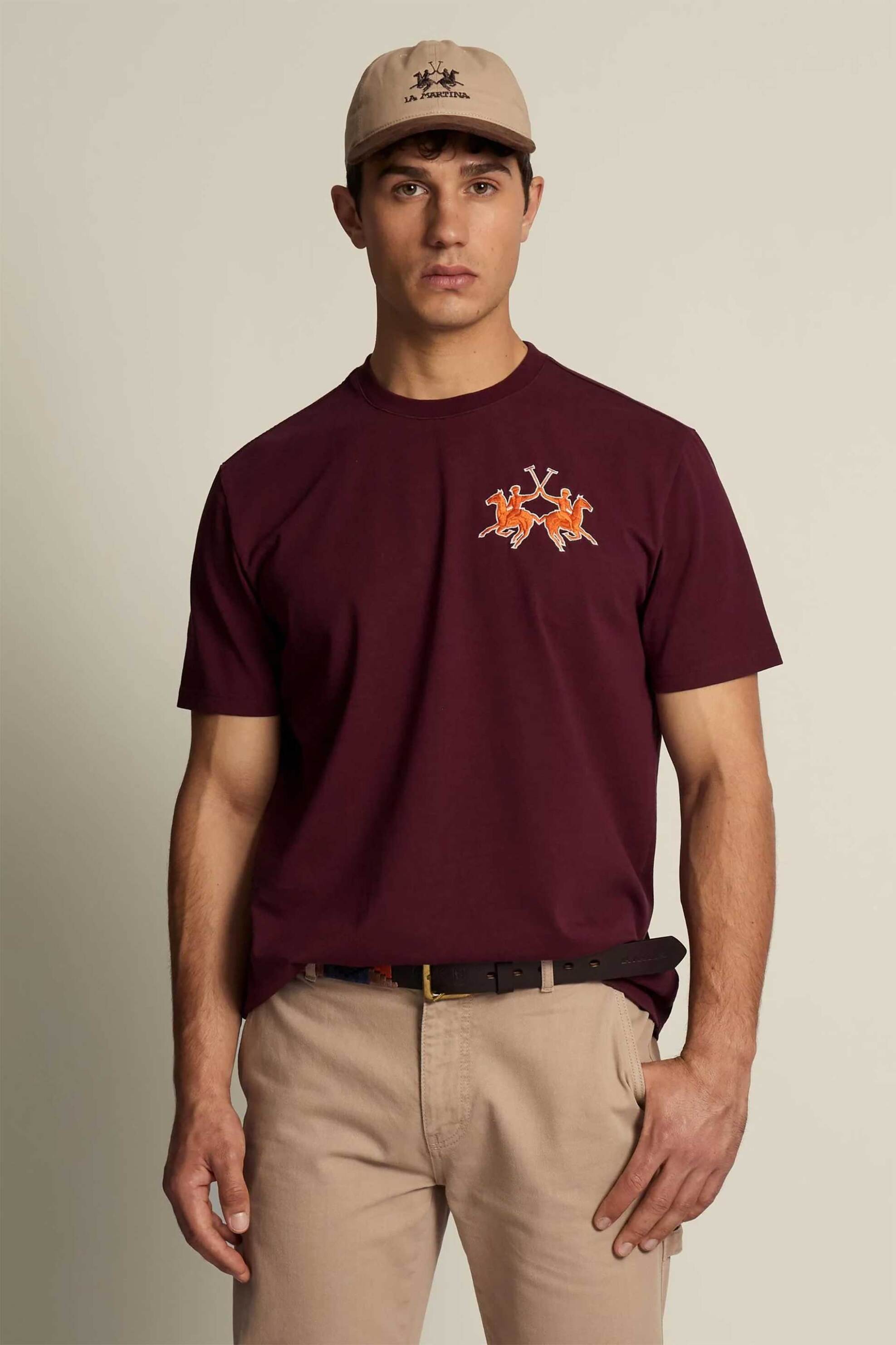 La Martina ανδρικό T-shirt με λογότυπο Boxy Fit "Cornell" - MCR008-JS409 Μπορντό