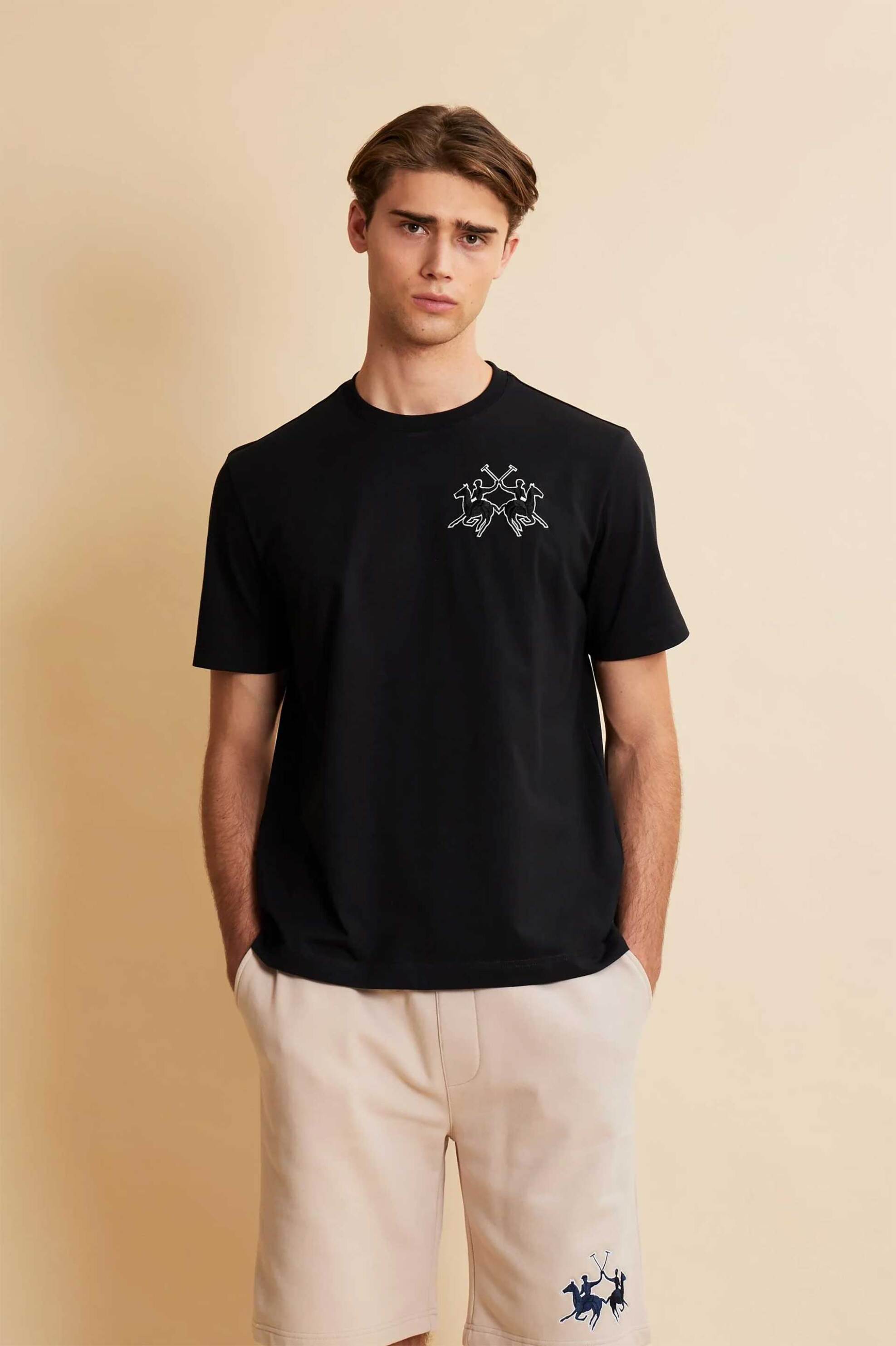 La Martina ανδρικό T-shirt με λογότυπο Boxy Fit "Cornell" - MCR008-JS409 Μαύρο