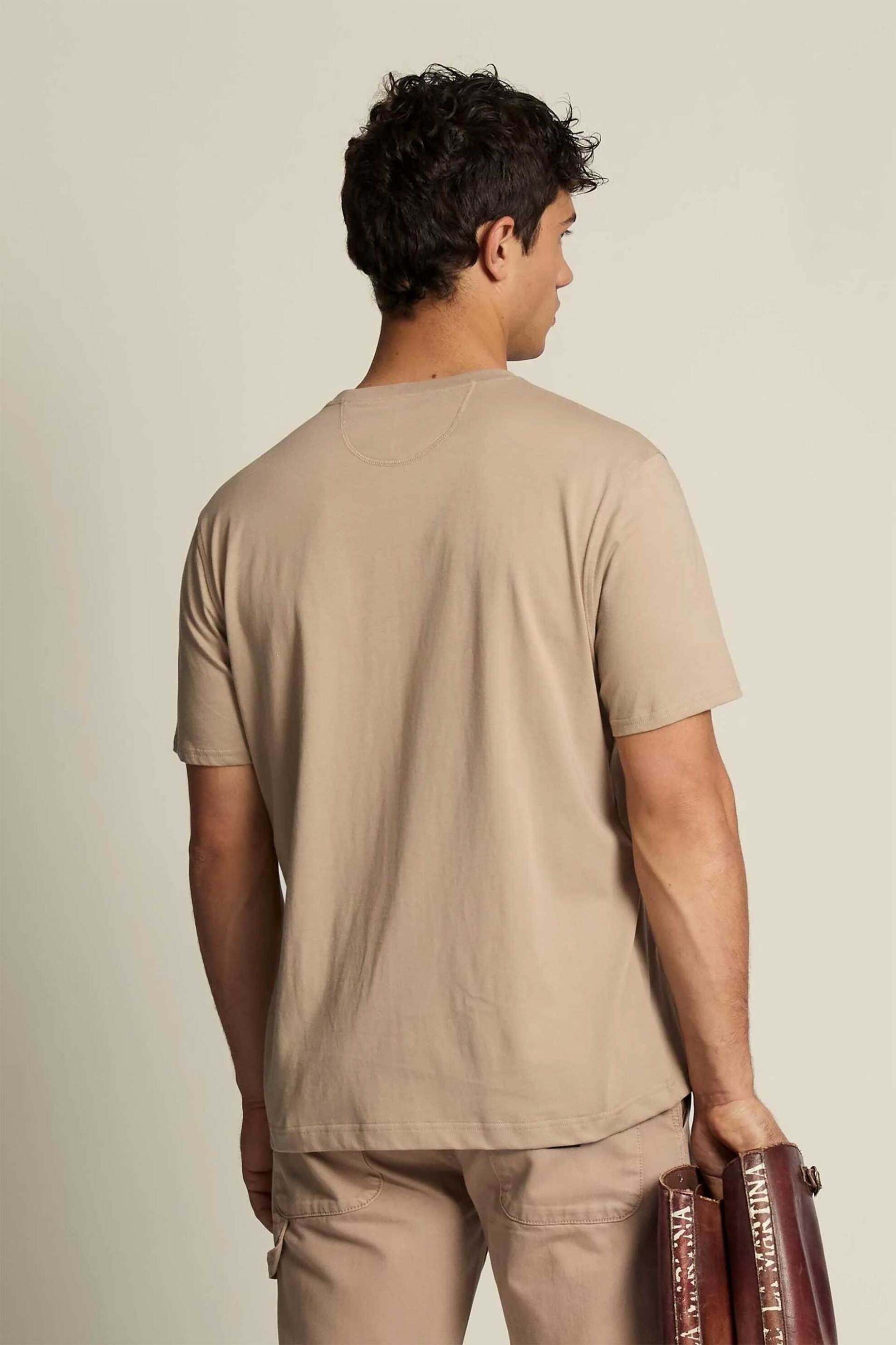 La Martina Ανδρικό T-Shirt με Κεντημένο Λογότυπο Regular Fit Vernie - Mcr009-Js388 Μπεζ