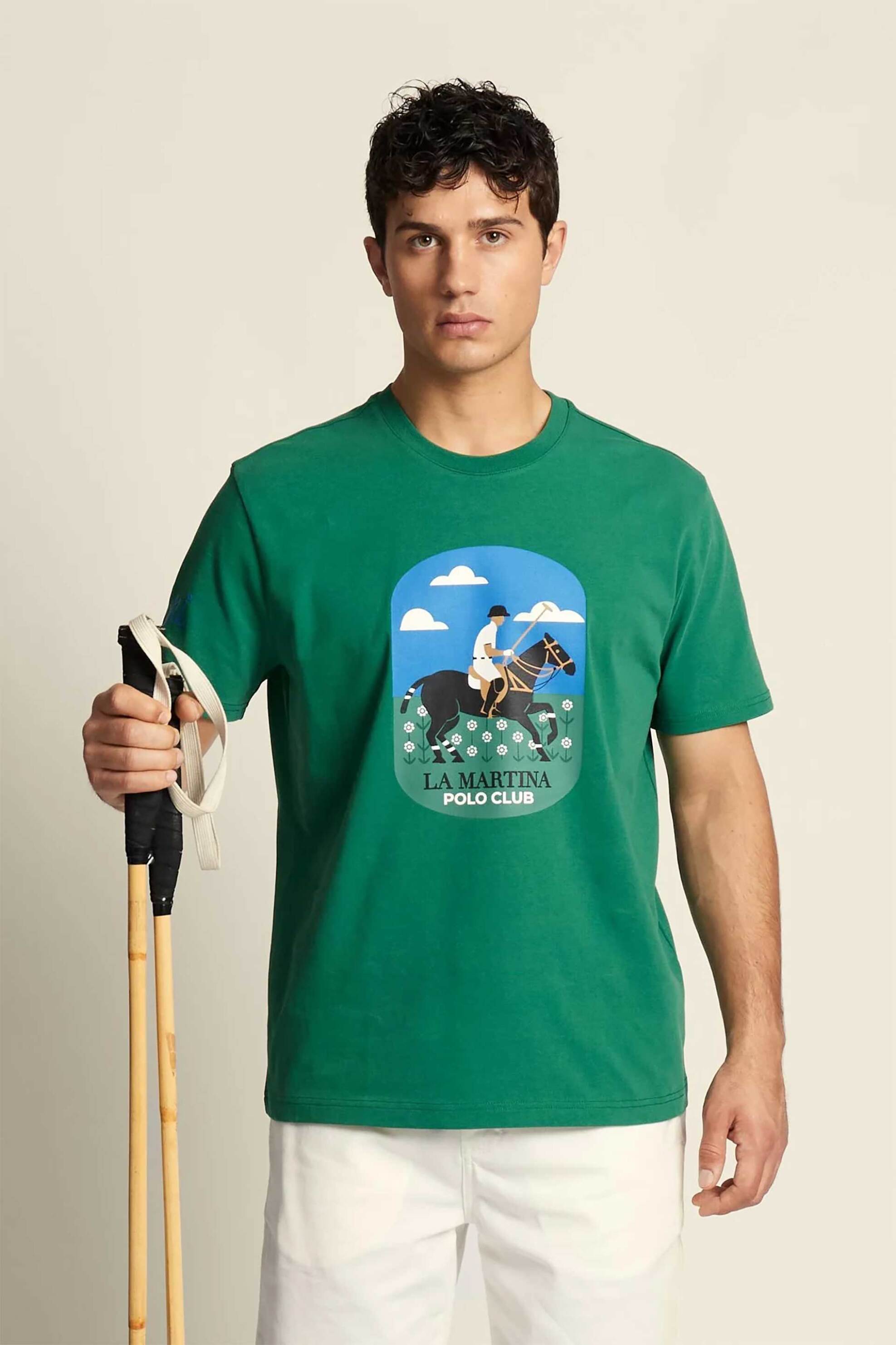 LA MARTINA La Martina ανδρικό T-shirt με graphic print Regular Fit "Calvino" - MCR012-JS303 Πράσινο