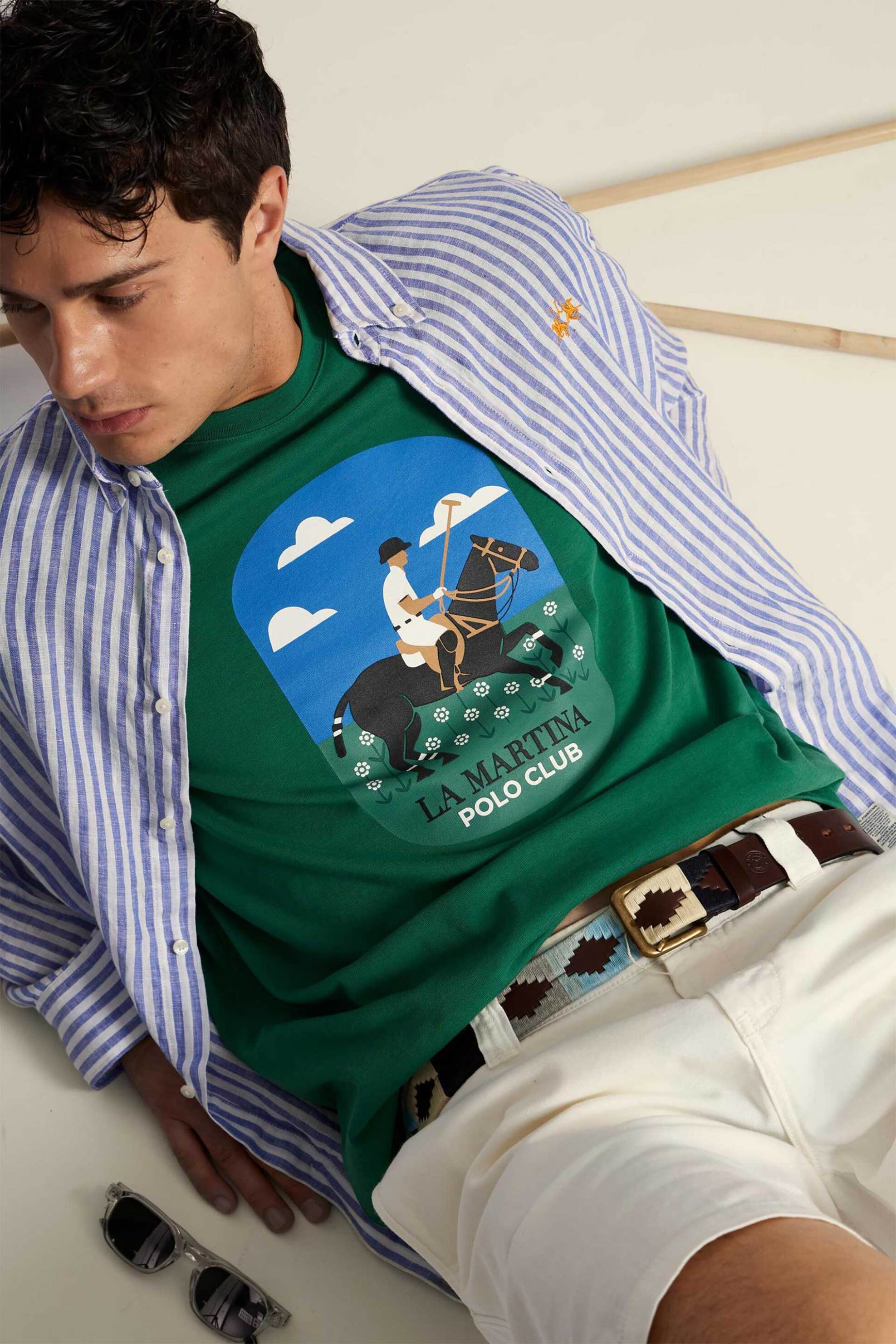 La Martina ανδρικό T-shirt με graphic print Regular Fit "Calvino" - MCR012-JS303 Πράσινο φωτογραφία