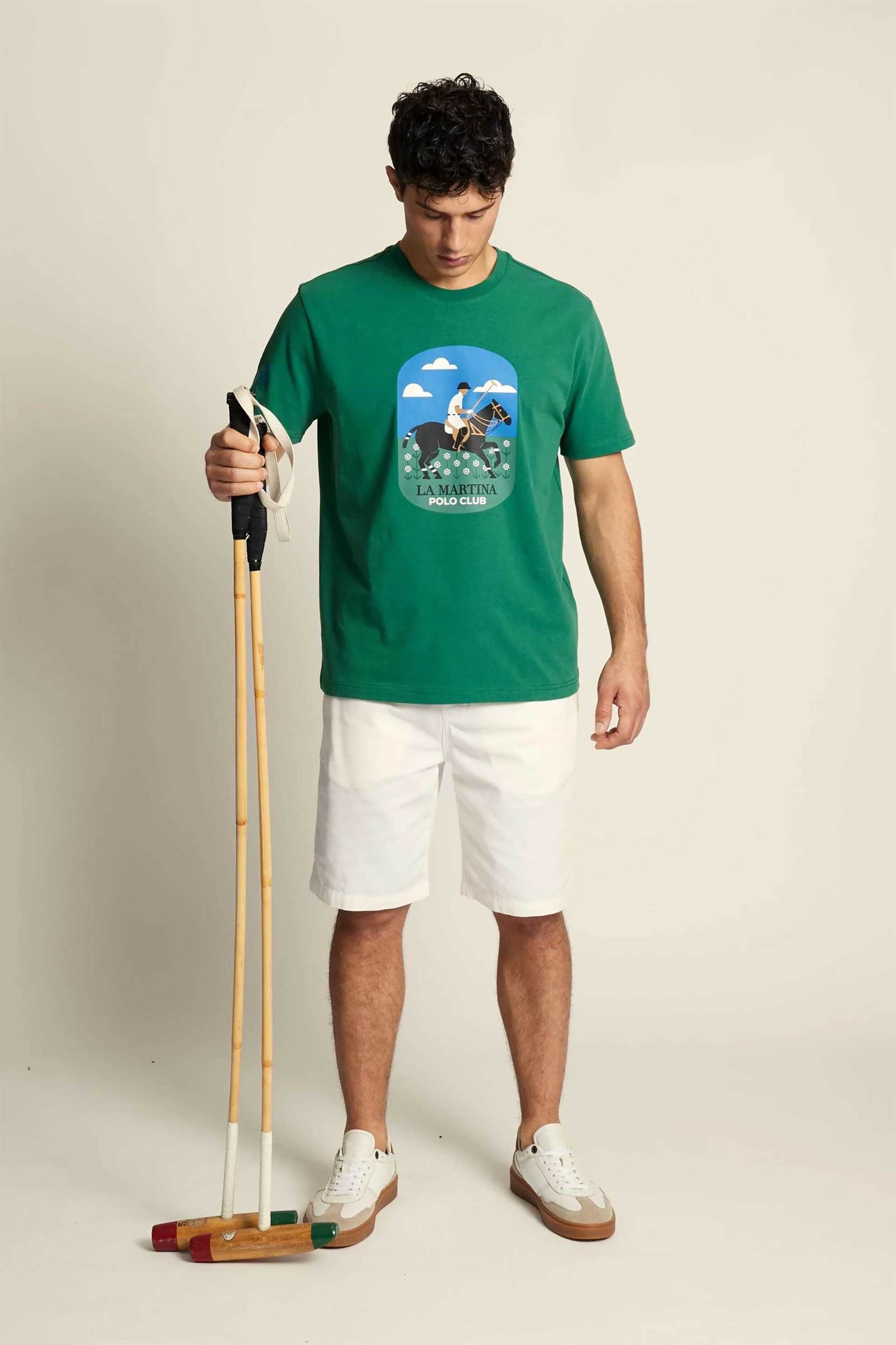 La Martina ανδρικό T-shirt με graphic print Regular Fit "Calvino" - MCR012-JS303 Πράσινο φωτογραφία