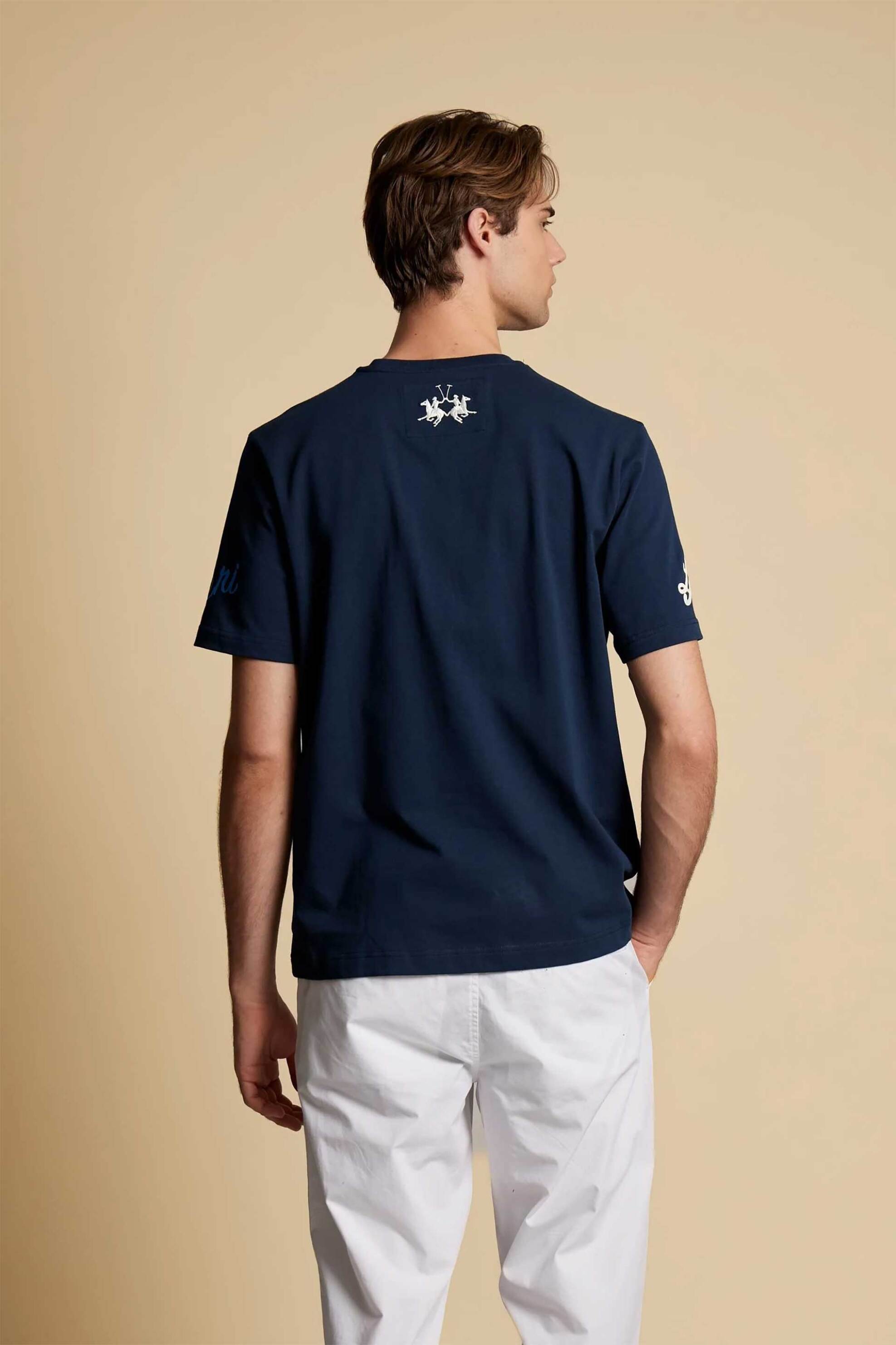 La Martina Ανδρικό T-Shirt με Graphic Print Regular Fit Calvino - Mcr012-Js303 Μπλε Σκούρο