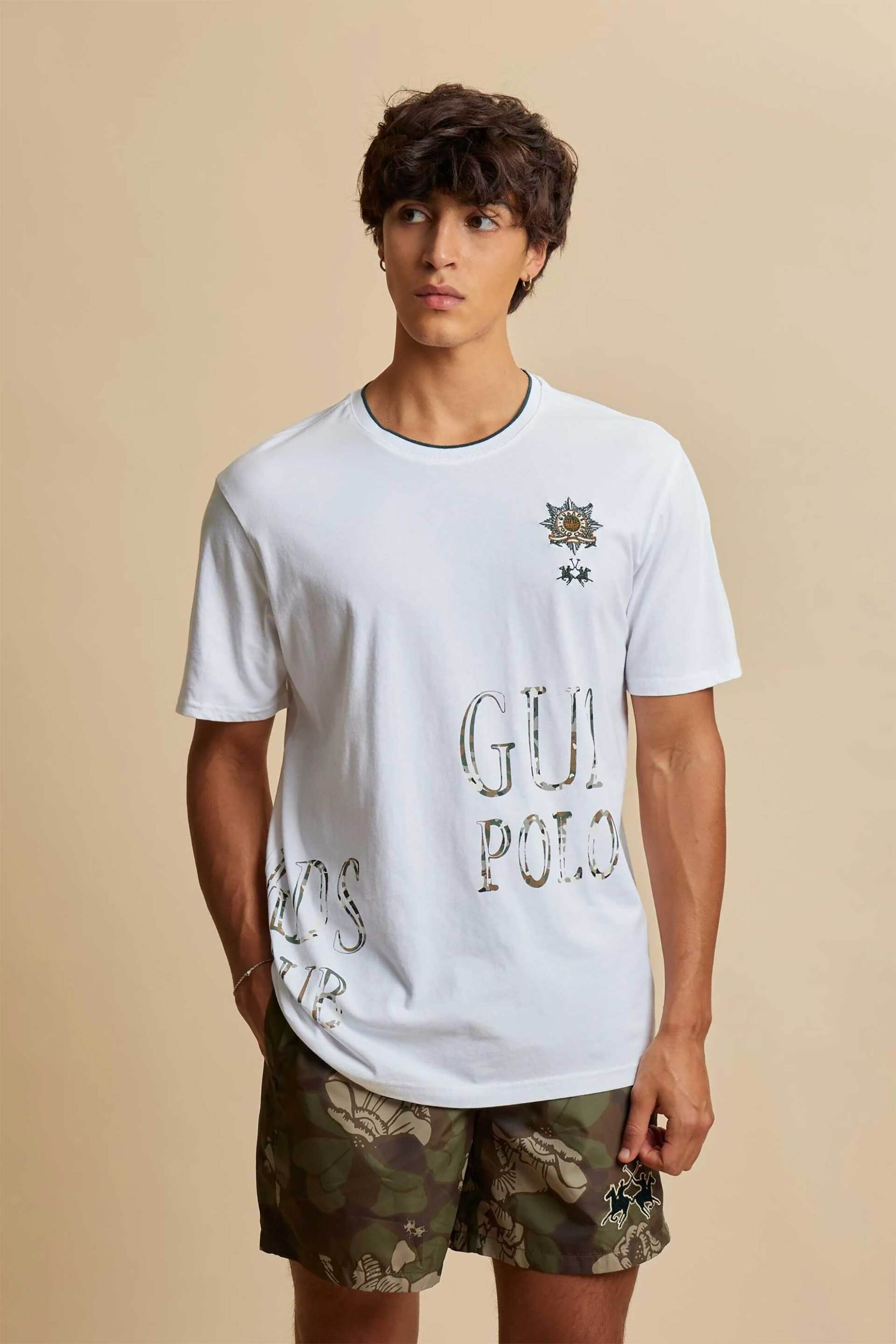 La Martina ανδρικό T-shirt με guards print Regular Fit "Caledonio" - MCRG30-JS206 Λευκό