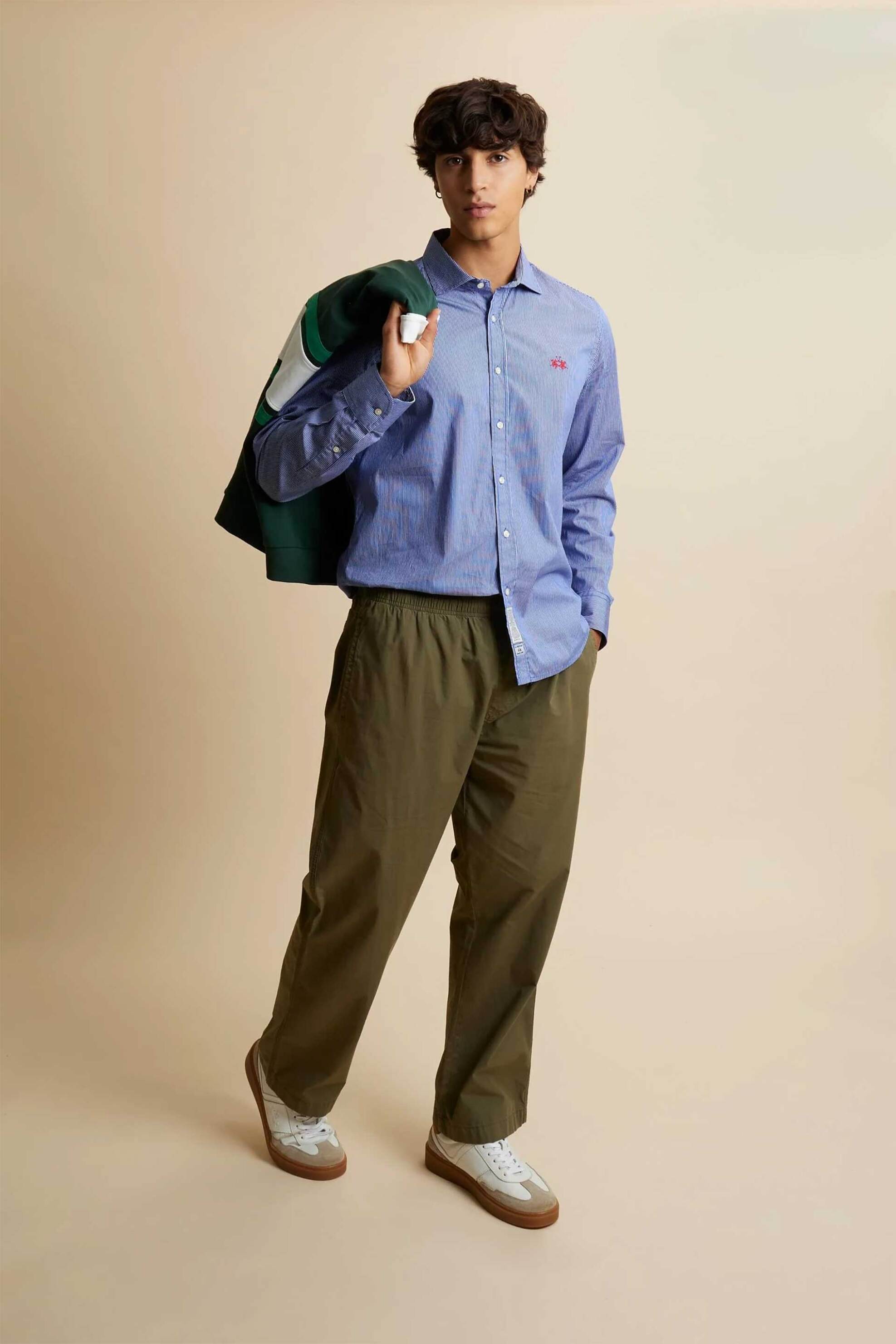 La Martina ανδρικό casual παντελόνι poplin Straight Relaxed Fit "Camden" - MCT001-PP688 Χακί