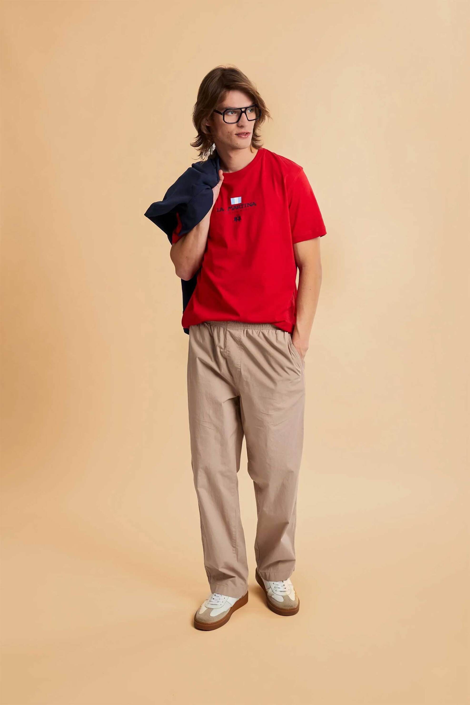 La Martina ανδρικό casual παντελόνι poplin Straight Relaxed Fit "Camden" - MCT001-PP688 Μπεζ