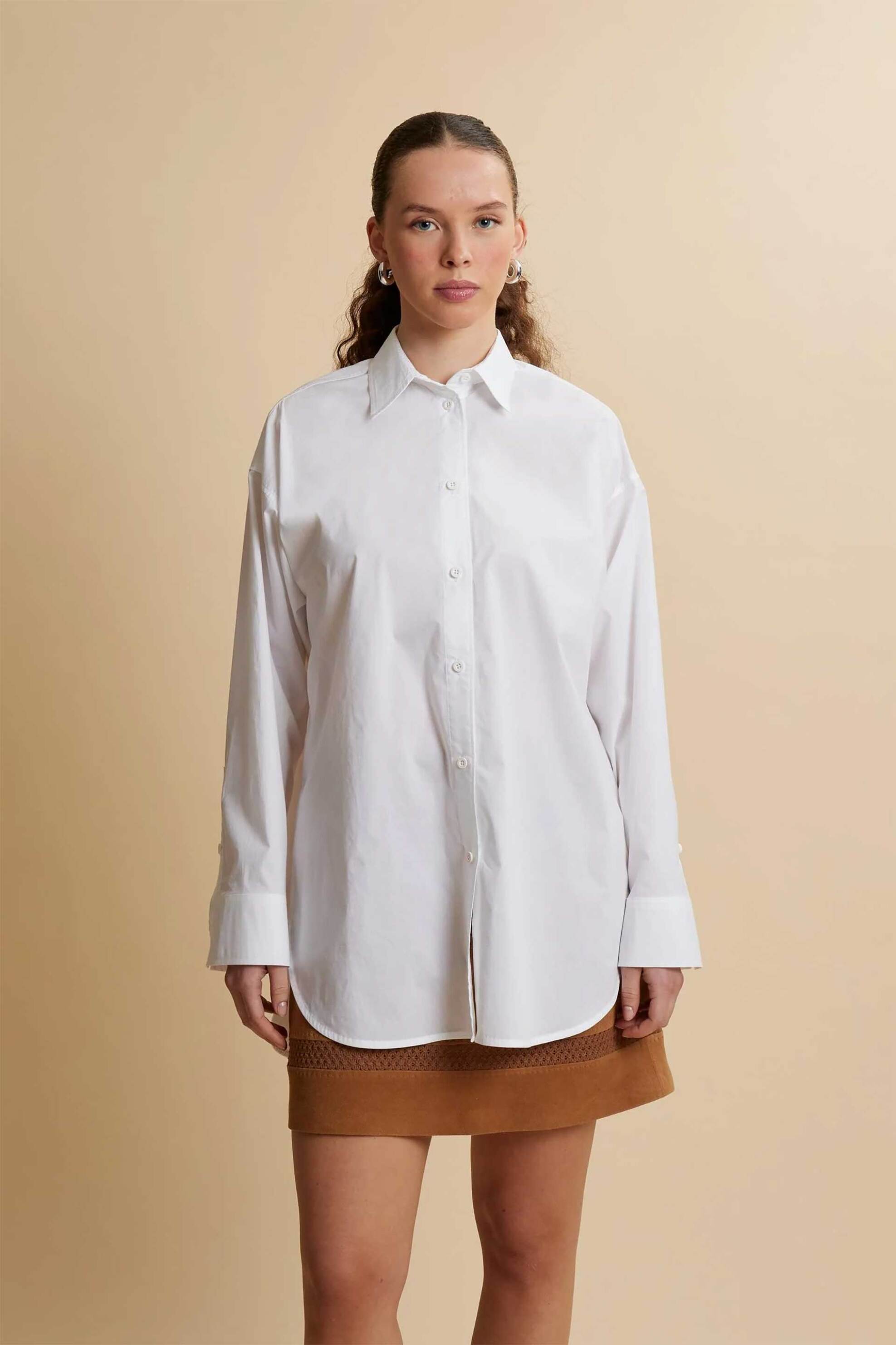 La Martina γυναικείο μακρύ πουκάμισο poplin Oversized Fit "Clara" - WCC005-PP740 Λευκό