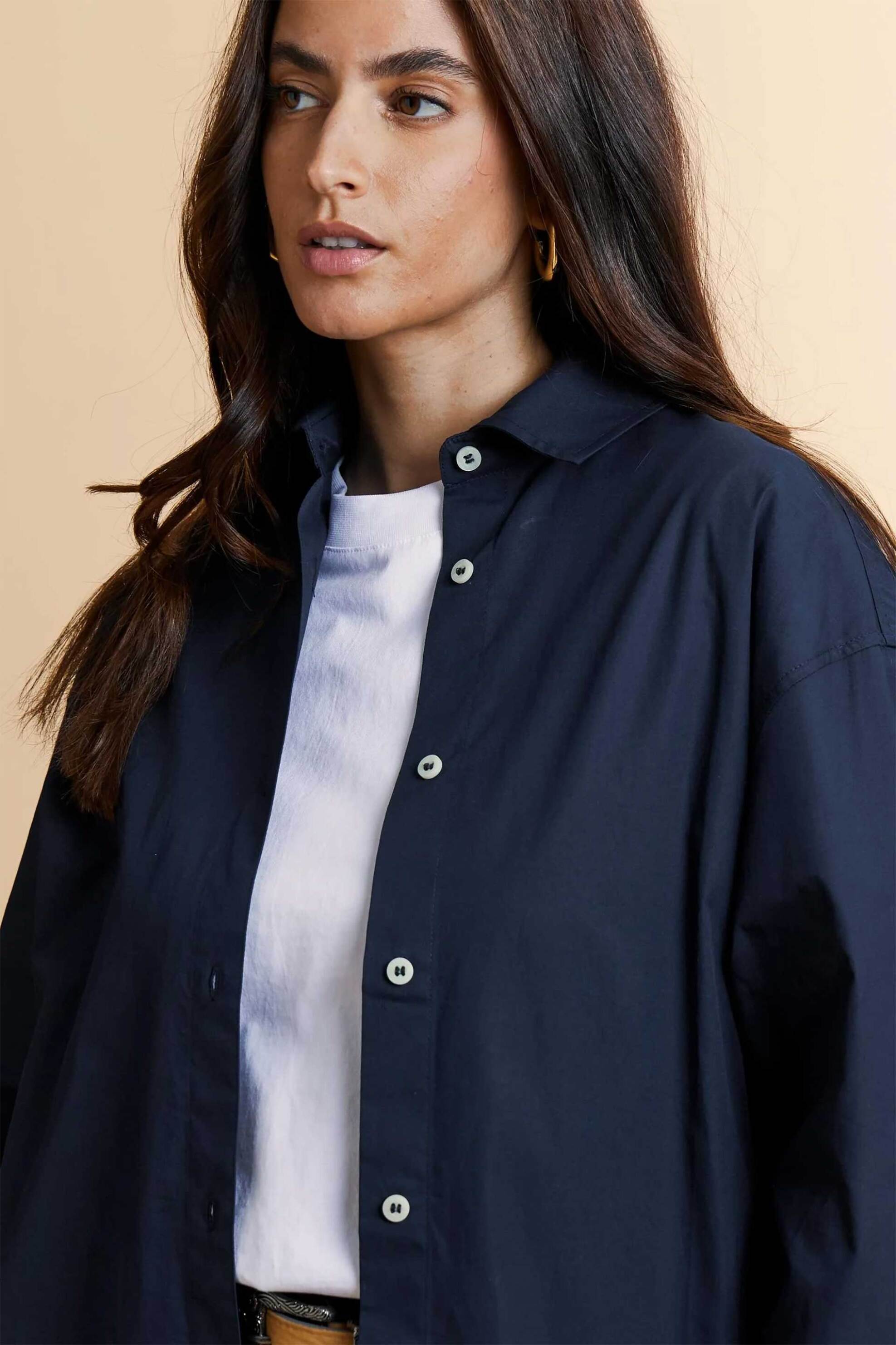 LA MARTINA La Martina γυναικείο μακρύ πουκάμισο poplin Oversized Fit "Clara" - WCC005-PP740 Μπλε Σκούρο - 2