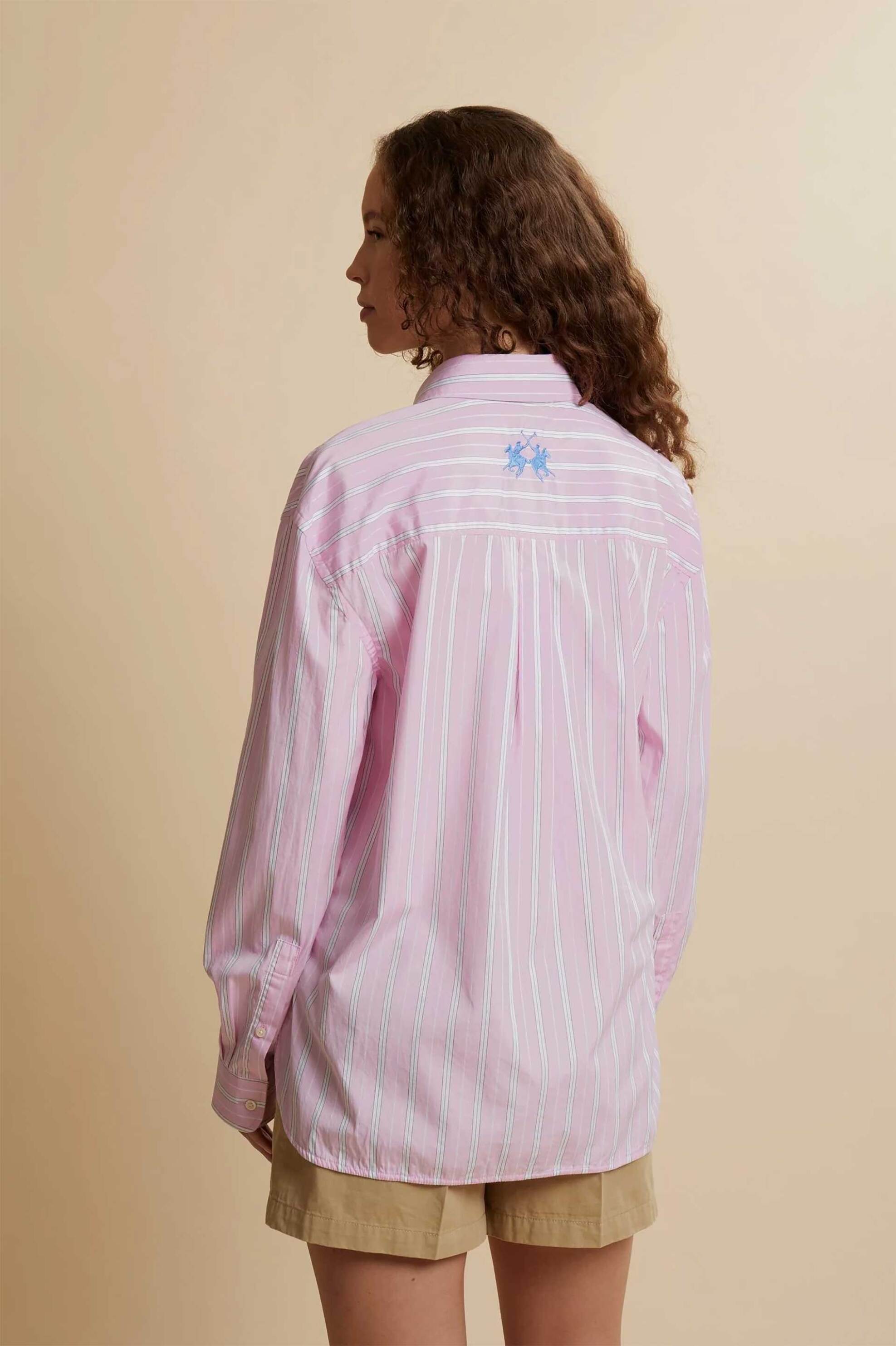La Martina Γυναικείο Πουκάμισο Poplin με Ριγέ Σχέδιο Relaxed Fit Camilla - Wcc006-Pp737 Ροζ