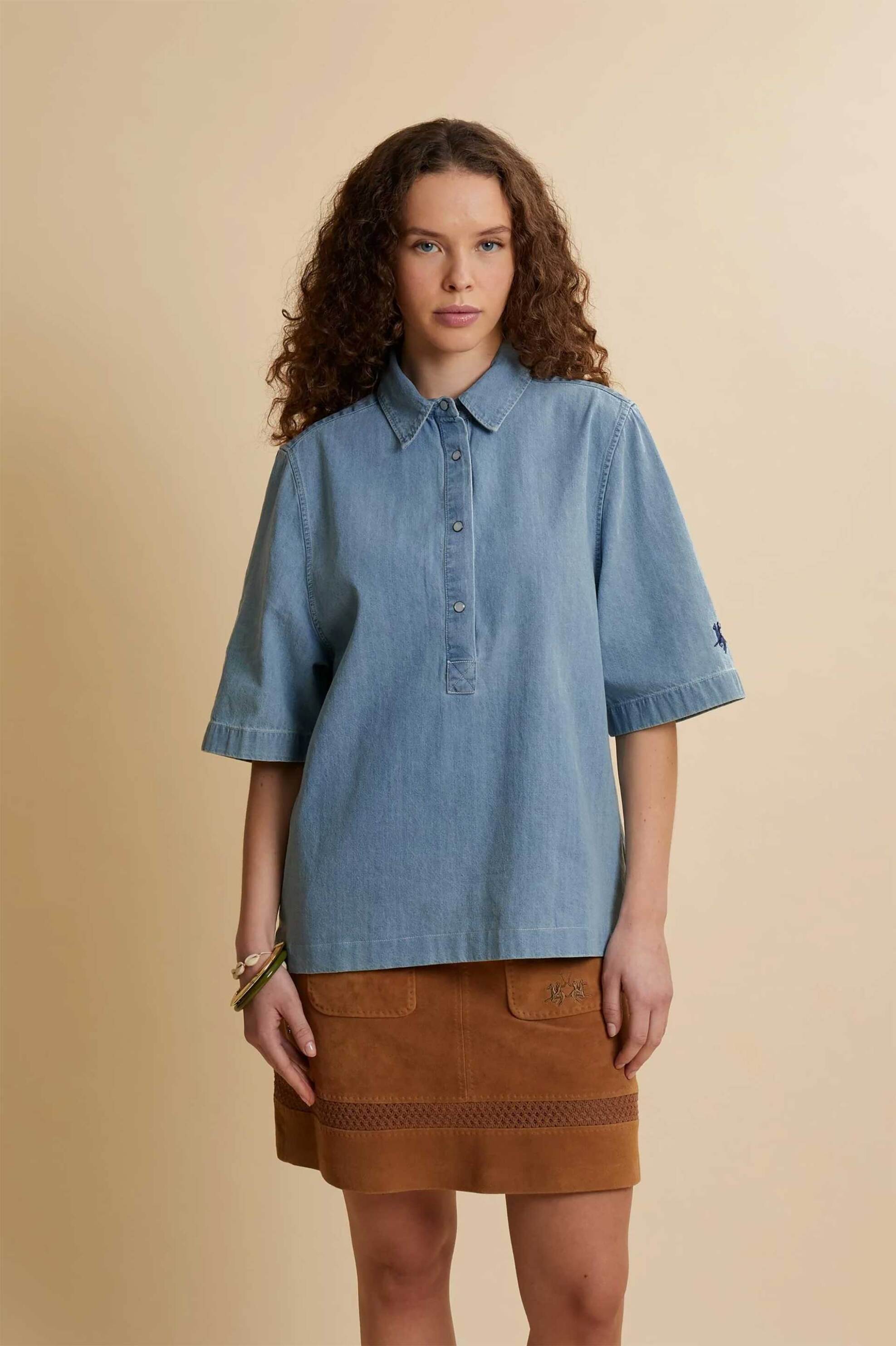 La Martina γυναικεία denim μπλούζα με λογότυπο Oversized Fit "Clarinda" - WCP004-DM108 Denim Blue