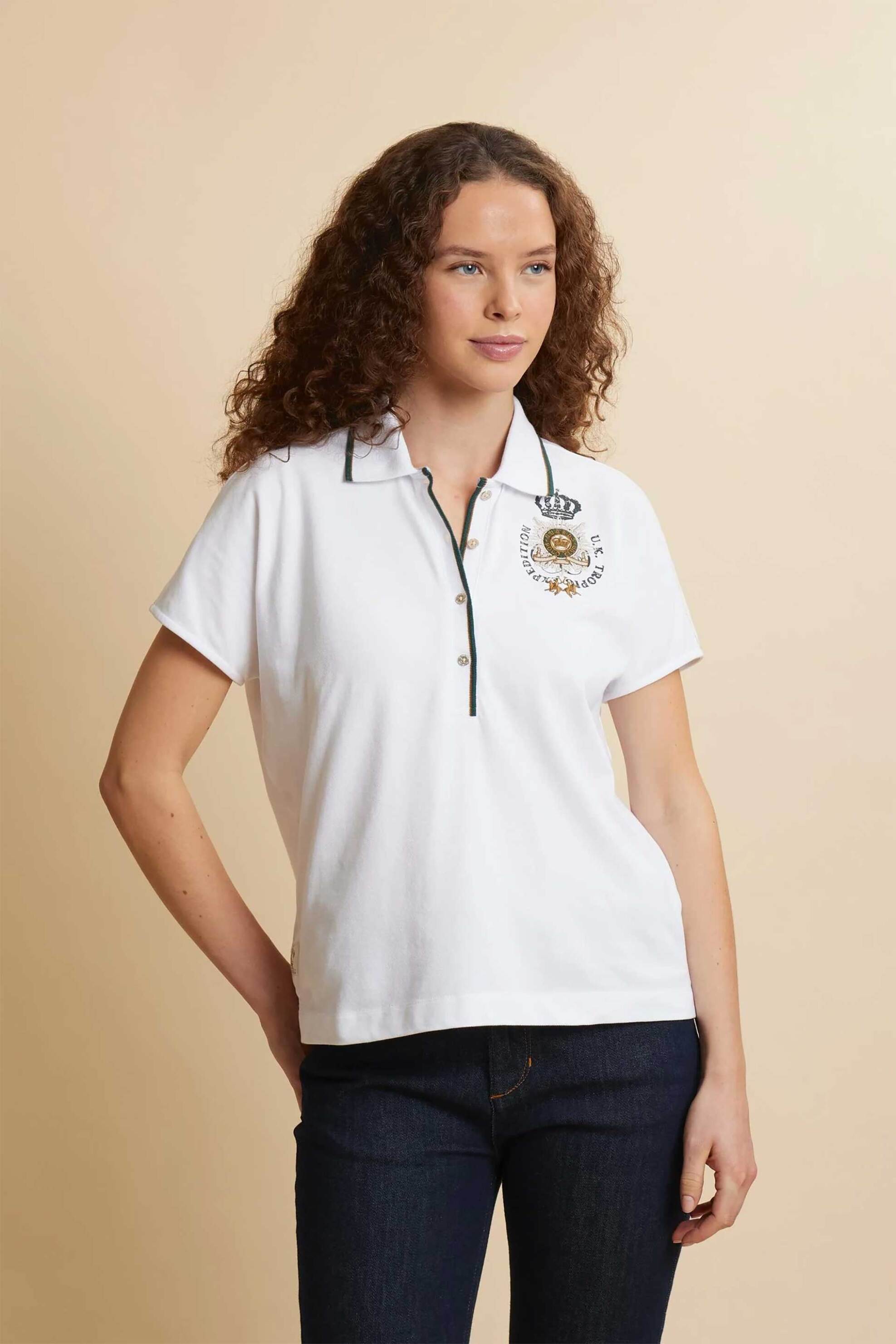 La Martina γυναικεία μπλούζα πόλο πικέ με κεντημένο guard έμβλημα Regular Fit "Corazon" - WCPG31-PK001 Λευκό