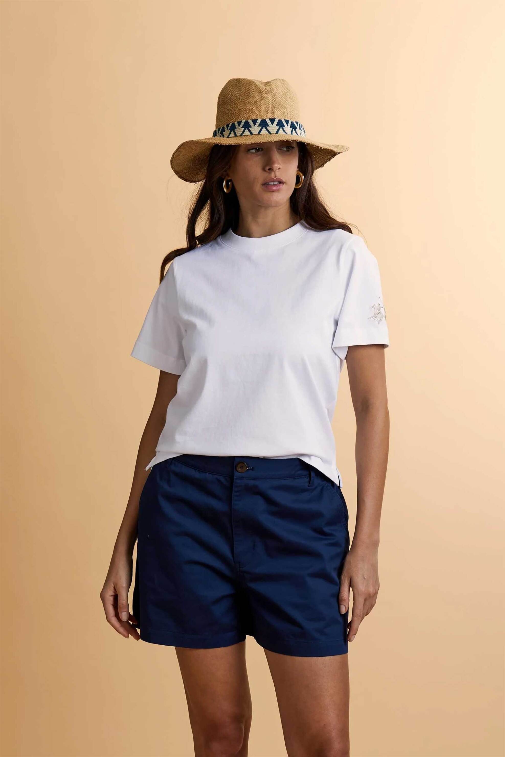 La Martina γυναικείο T-shirt με κεντημένο λογότυπο στο μανίκι Boxy Fit "Corina" - WCR001-JS303 Λευκό