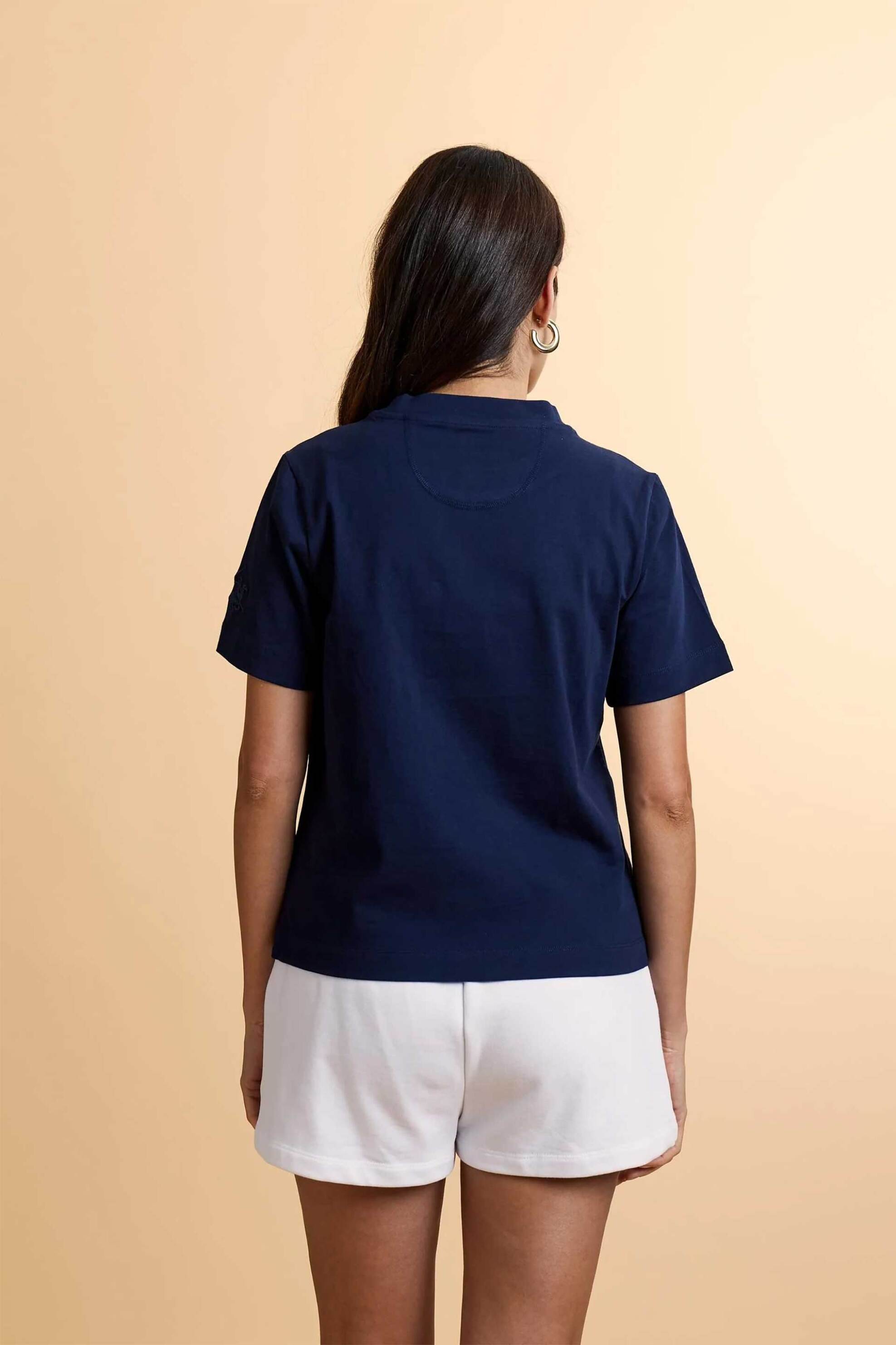 La Martina Γυναικείο T-Shirt με Κεντημένο Λογότυπο Στο Μανίκι Boxy Fit Corina - Wcr001-Js303 Μπλε Σκούρο