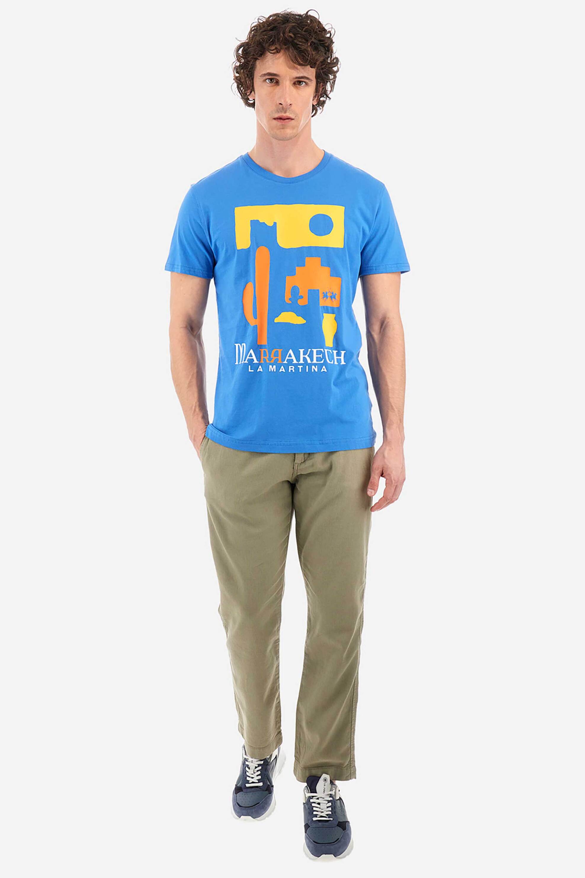 La Martina Ανδρικό T-Shirt Μονόχρωμο Βαμβακερό με Contrast Print Μπροστά Yusef - Ymr320-Js395