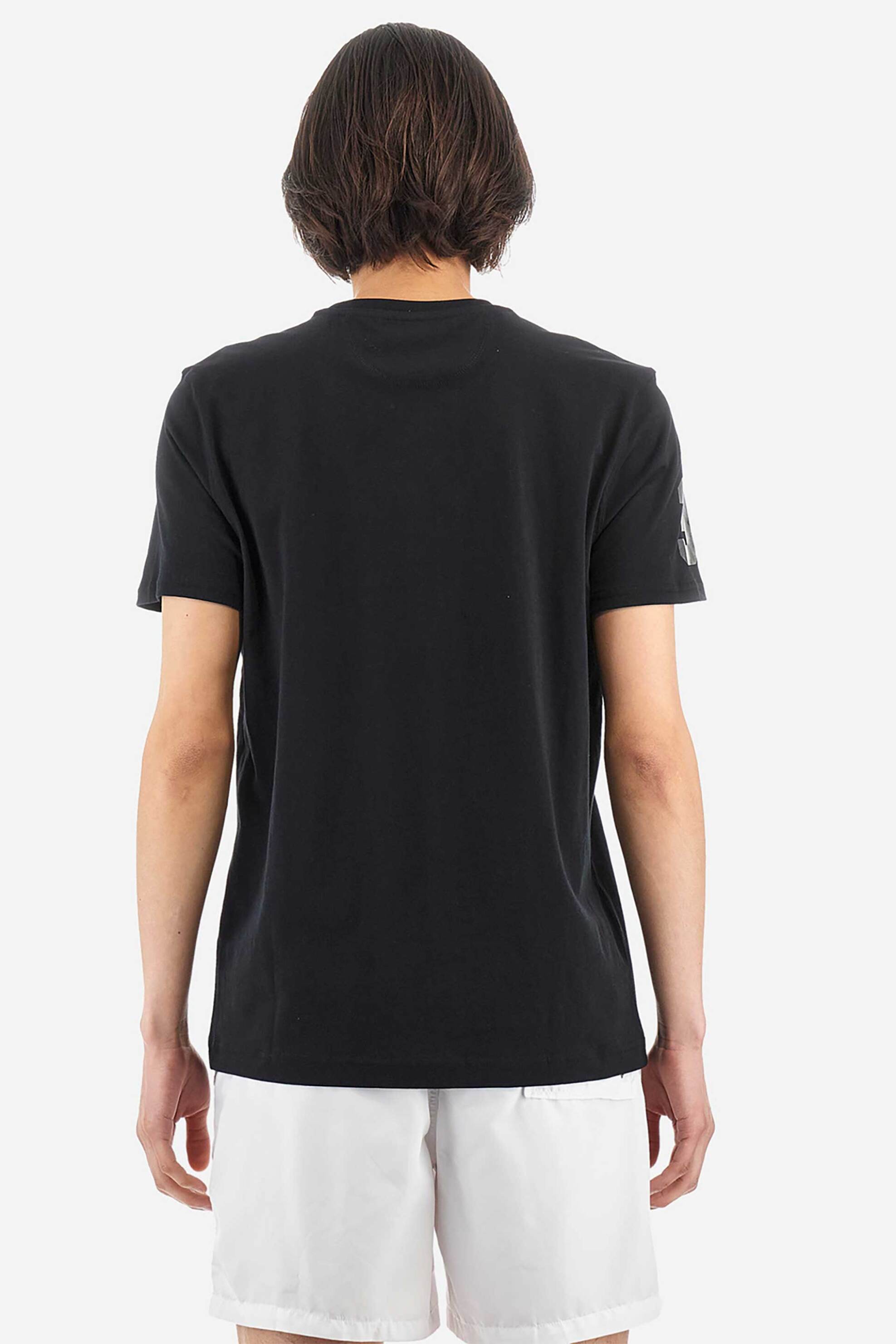 La Martina ανδρικό T-shirt βαμβακερό μονόχρωμο με contrast foil effect prints "Ysmael" - YMR322-JS206 Μαύρο φωτογραφία