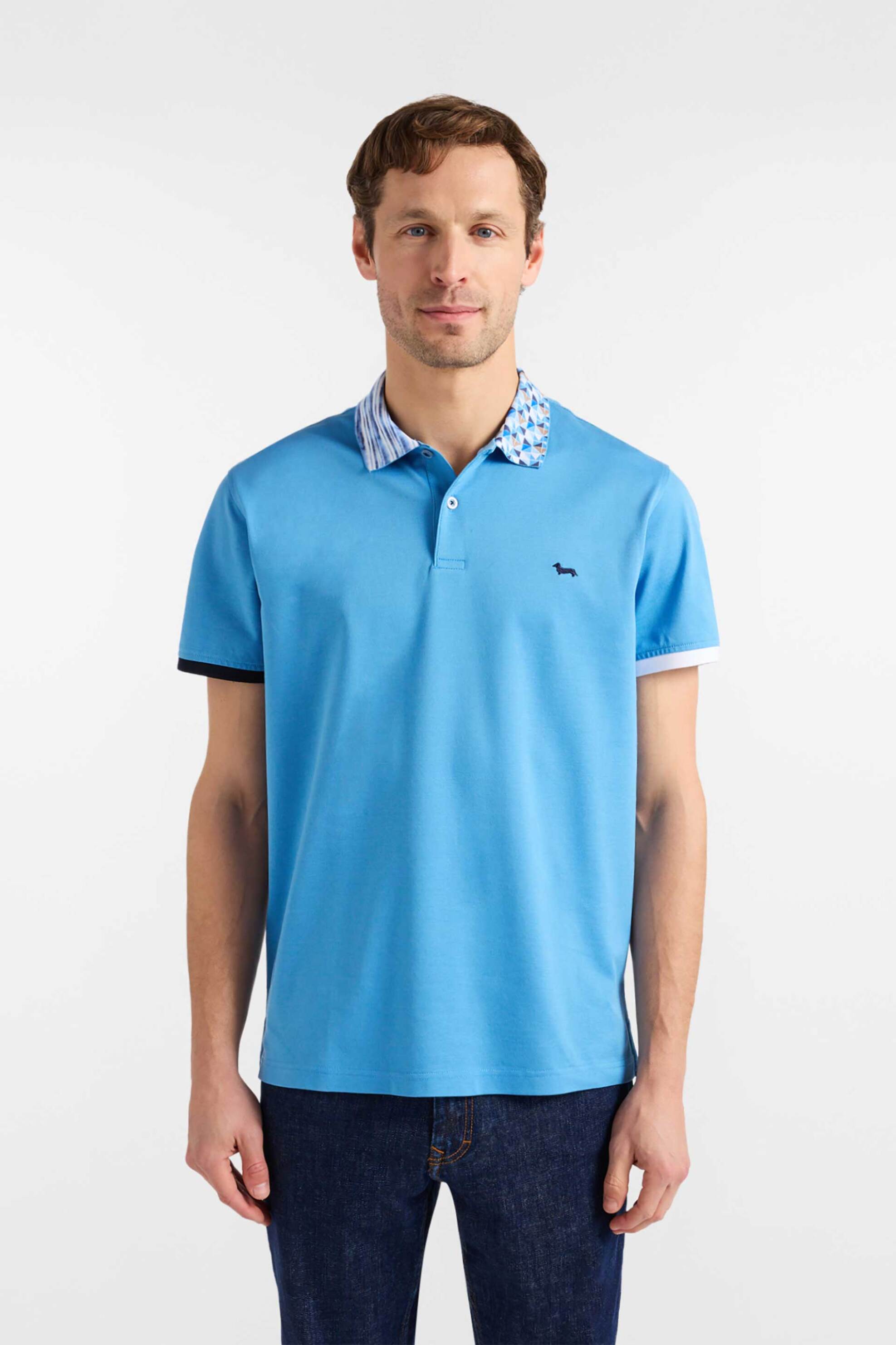 Harmont & Blaine ανδρική μπλούζα πόλο πικέ με contrast γιακά και κεντημένο λογότυπο Regular Fit - LRQ375021215 Γαλάζιο