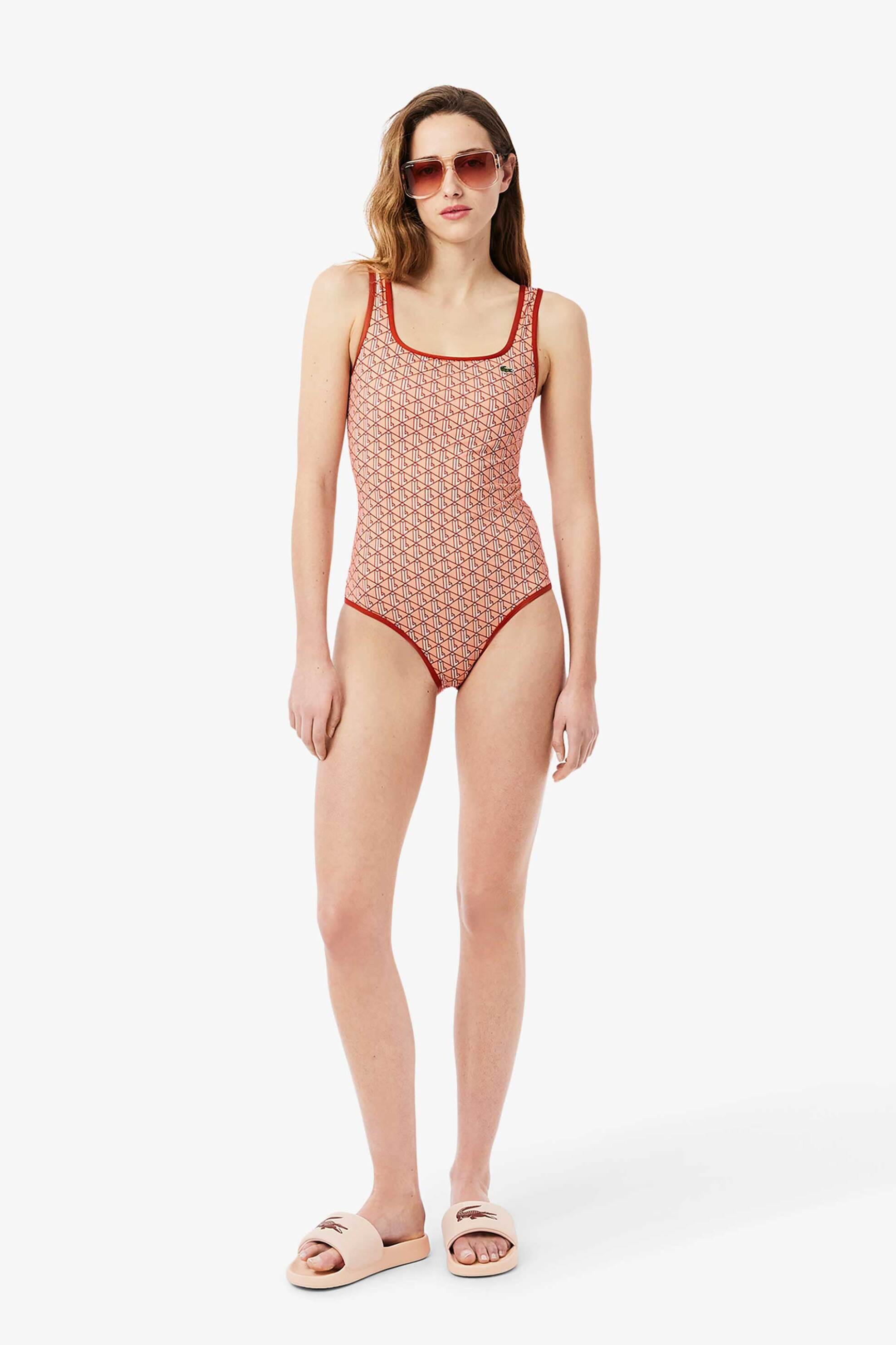 LACOSTE Lacoste γυναικείο μαγιό ολόσωμο με all-over signature print - MF9608-00 Κεραμιδί
