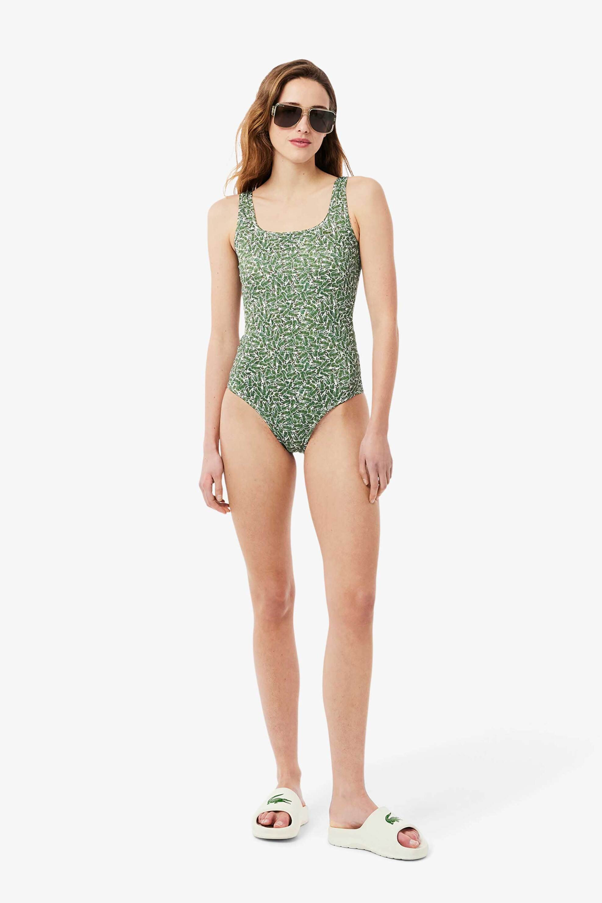 LACOSTE Lacoste γυναικείο μαγιό ολόσωμο με all-over signature print - MF9608-00 Πράσινο