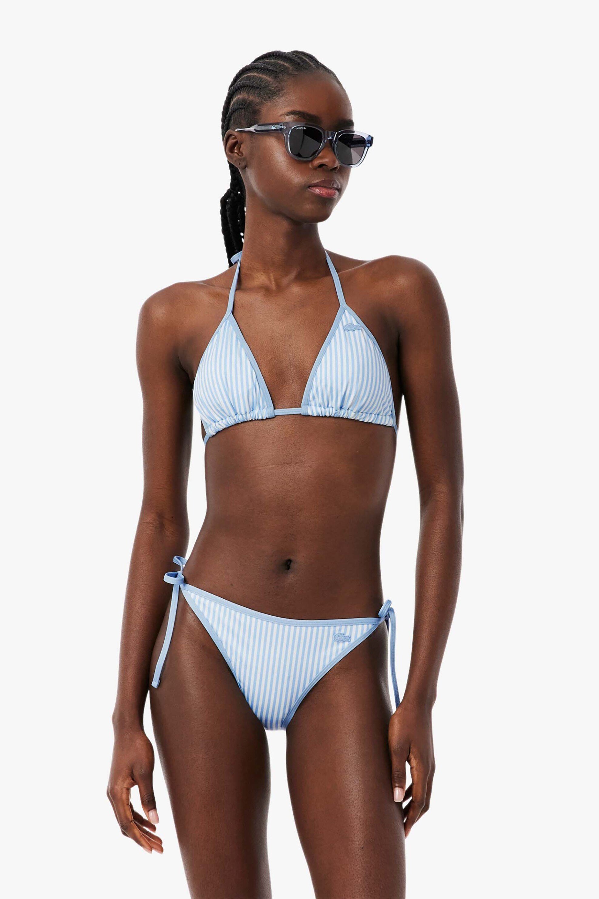 LACOSTE Lacoste γυναικείο μαγιό μπικίνι τοπ triangle με ριγέ σχέδιο και λογότυπο - MF9875 Μπλε Ανοιχτό