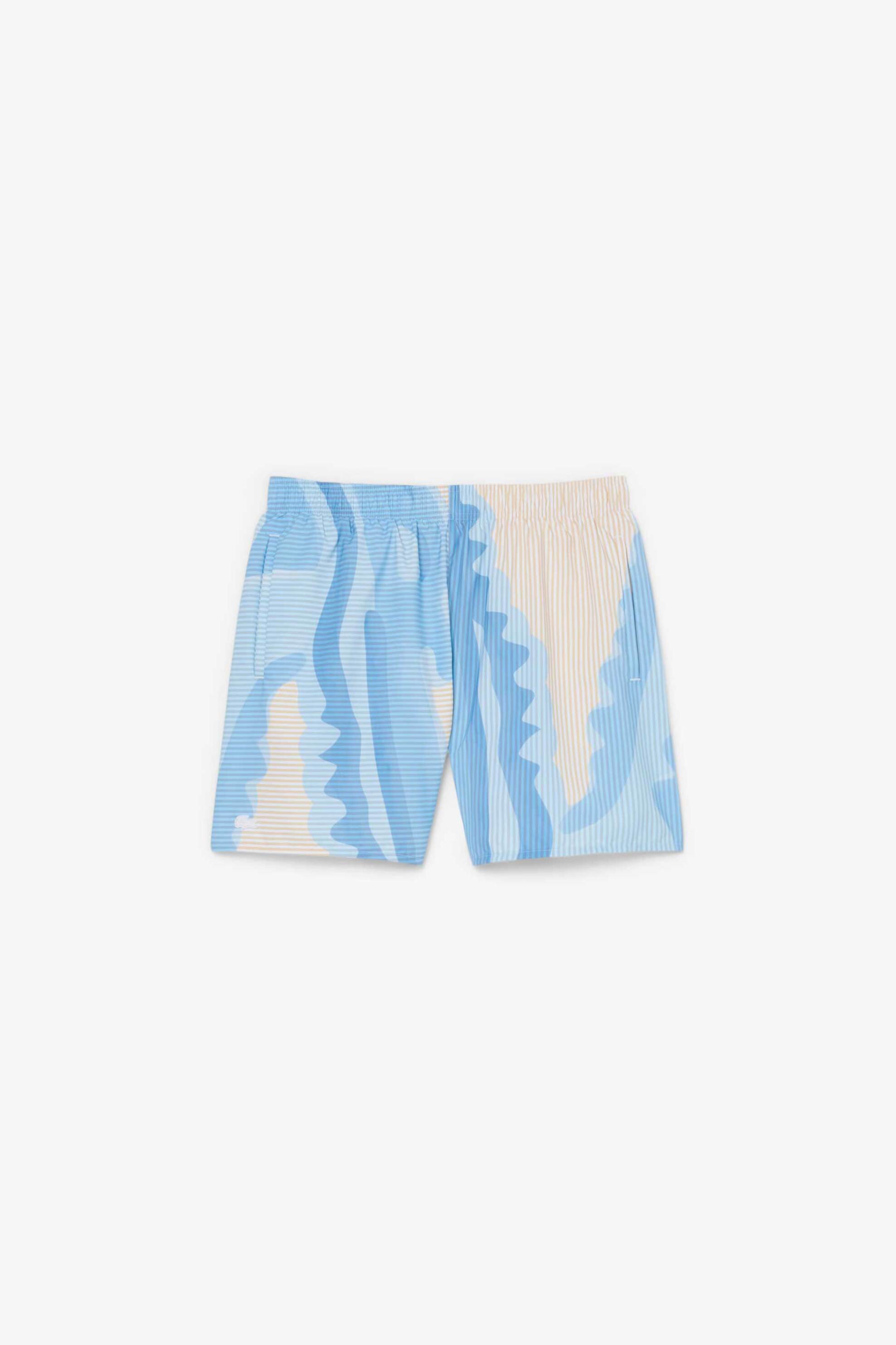 Lacoste Ανδρικό Μαγιό Σορτς με Ριγέ Σχέδιο Και Print - Mh1902 Μπλε Ανοιχτό