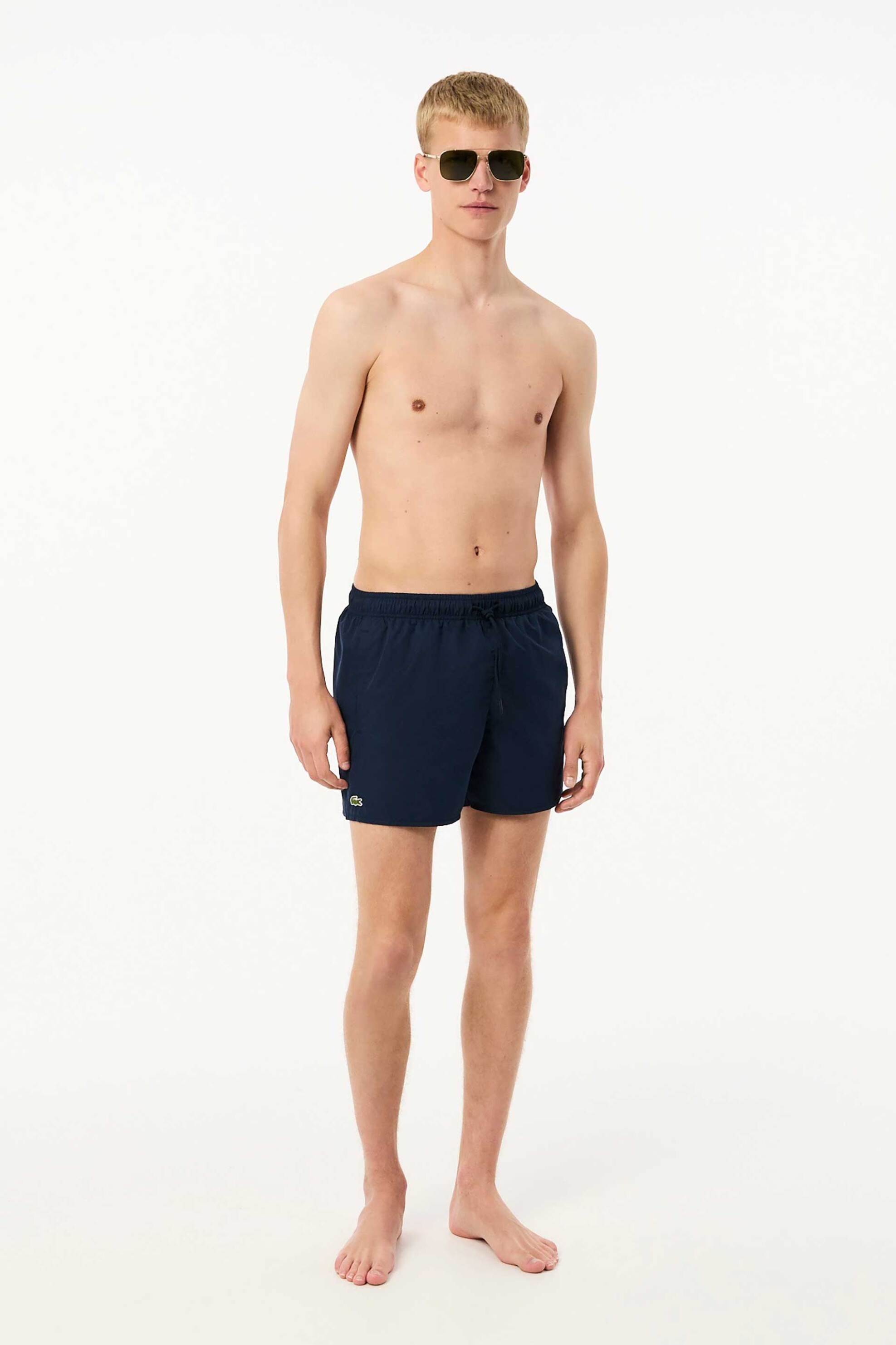LACOSTE Lacoste ανδρικό μαγιό σορτς μονόχρωμο με κεντημένο λογότυπο - MH6270 Μπλε Σκούρο