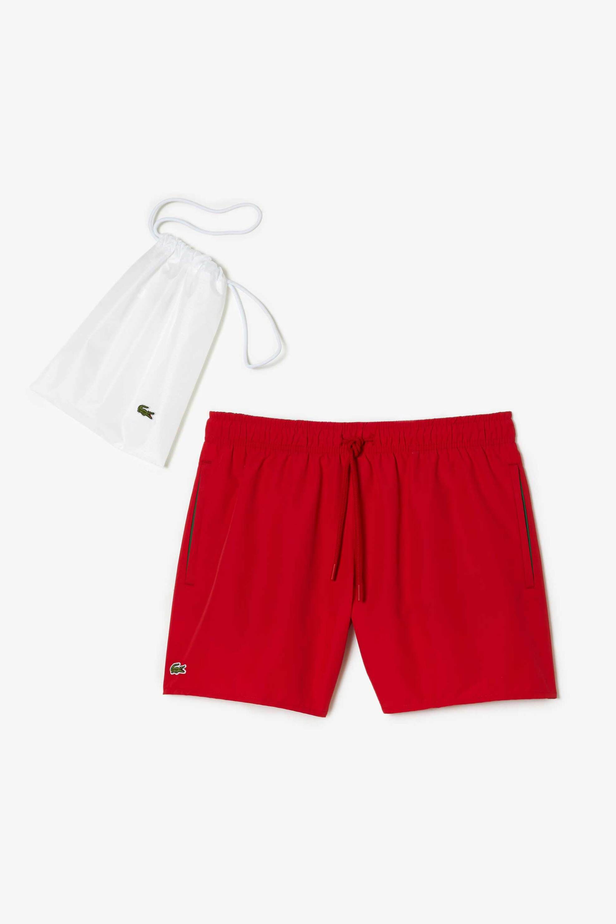 Lacoste Ανδρικό Μαγιό Σορτς Μονόχρωμο με Κεντημένο Λογότυπο - Mh6270 Κόκκινο