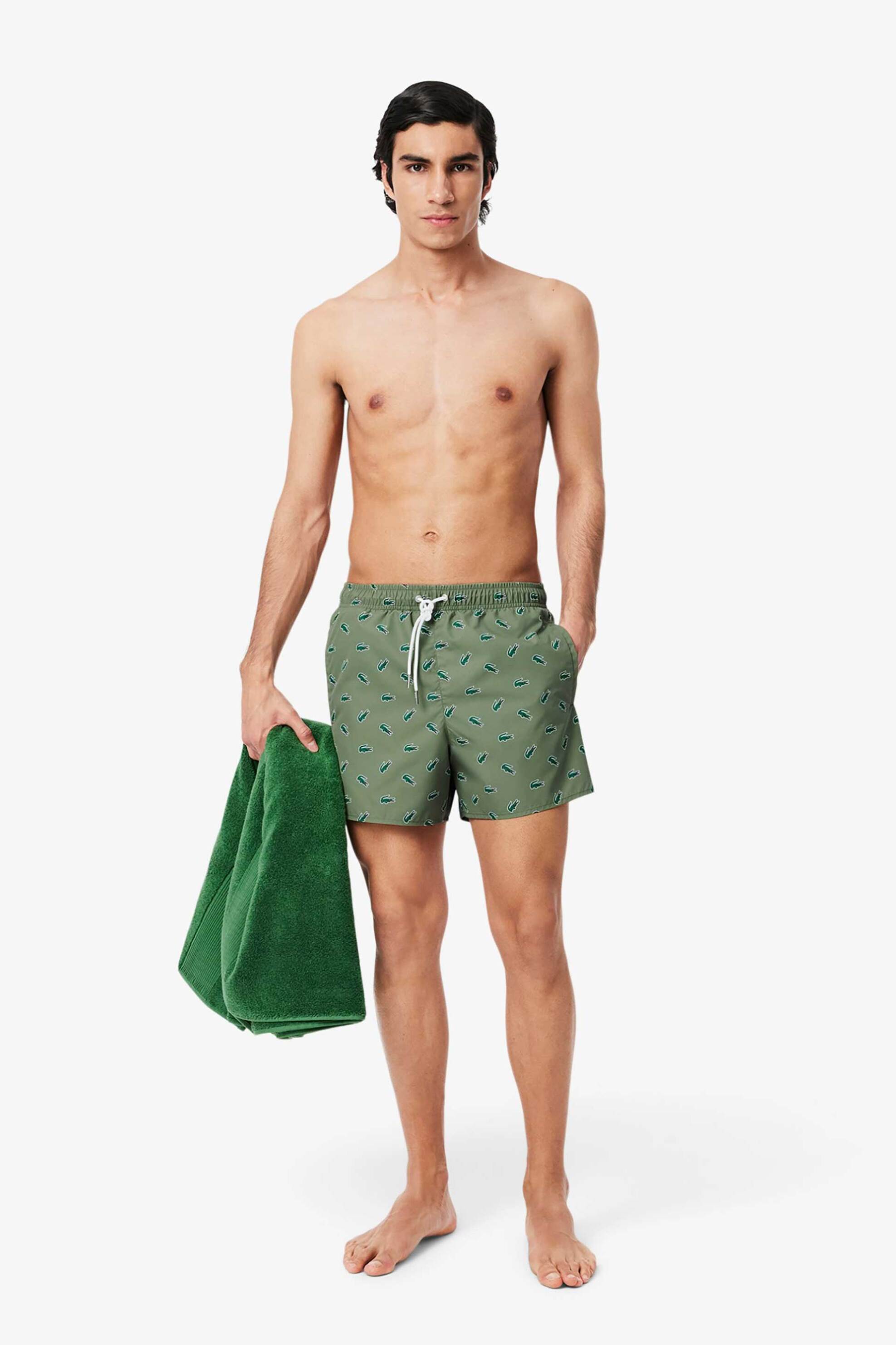 Lacoste ανδρικό μαγιό σορτς με all-over contrast crocodile print - MH7188 Λαδί