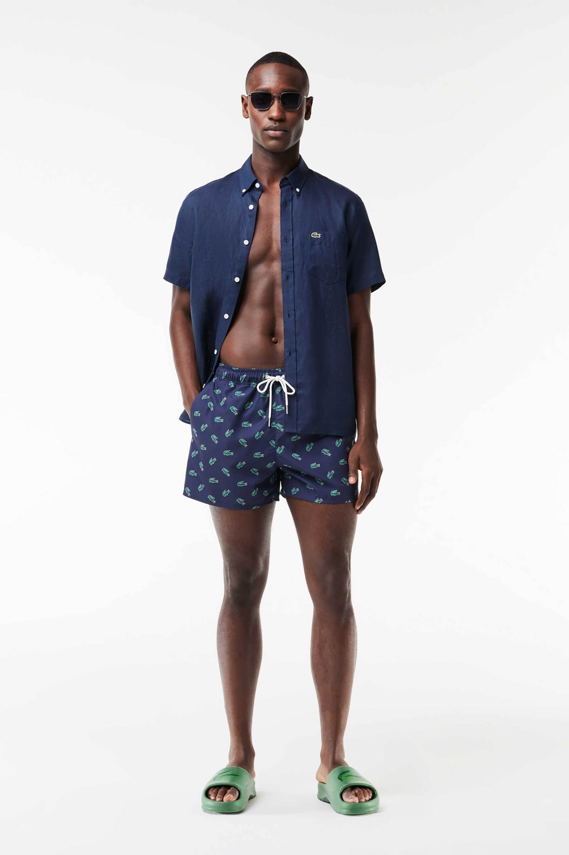 Lacoste ανδρικό μαγιό σορτς με all-over contrast crocodile print - MH7188 Μπλε Σκούρο