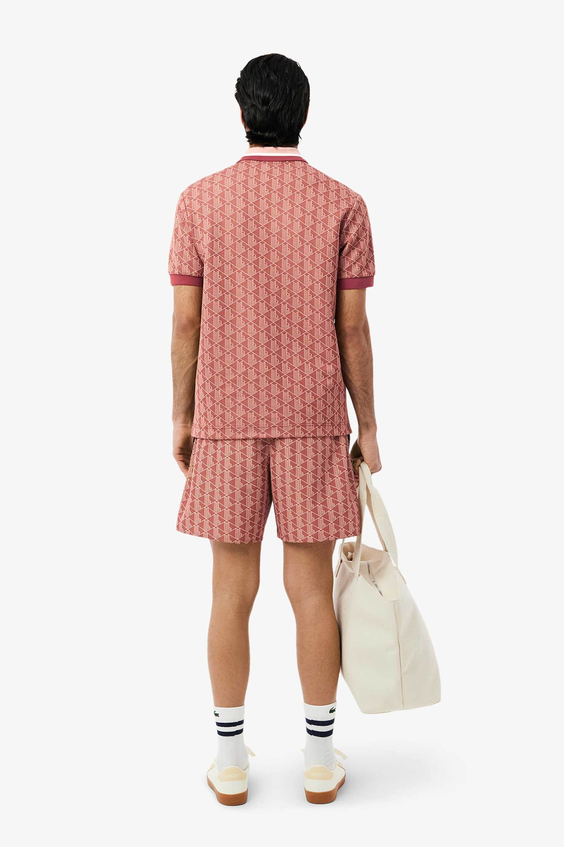Lacoste Ανδρικό Μαγιό Σορτς με All-Over Monogram Print - Mh9086-00 Καφέ Ανοιχτό
