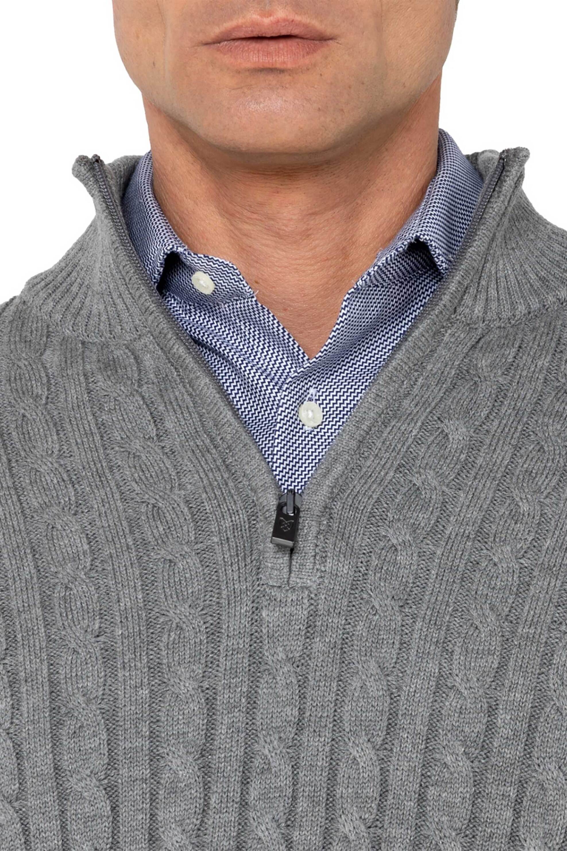 The Bostonians ανδρικό πουλόβερ με cable knit pattern και ψηλό λαιμό με 1/2 φερμουάρ Regular Fit - MO1112 Γκρι φωτογραφία