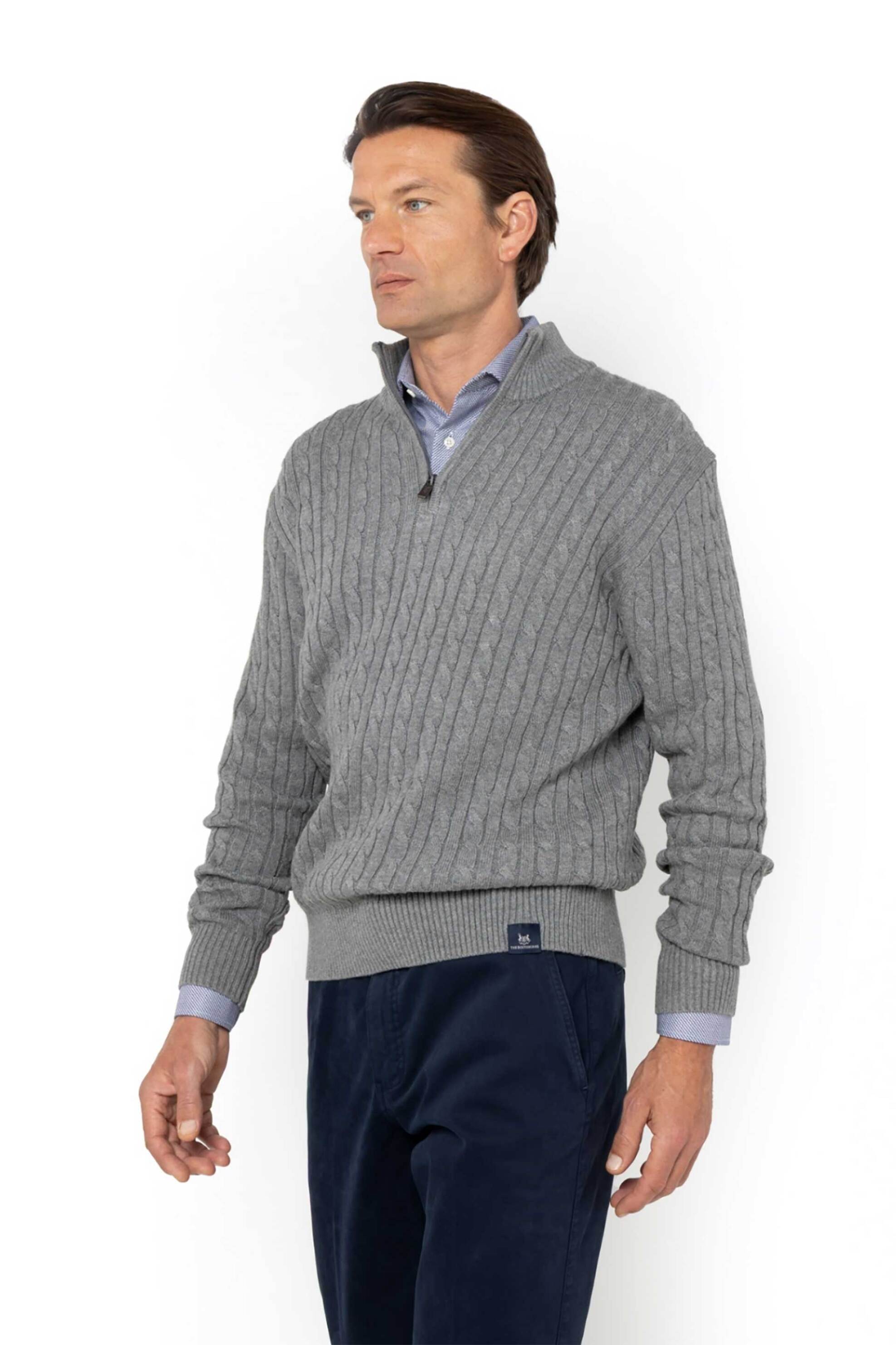 The Bostonians ανδρικό πουλόβερ με cable knit pattern και ψηλό λαιμό με 1/2 φερμουάρ Regular Fit - MO1112 Γκρι φωτογραφία