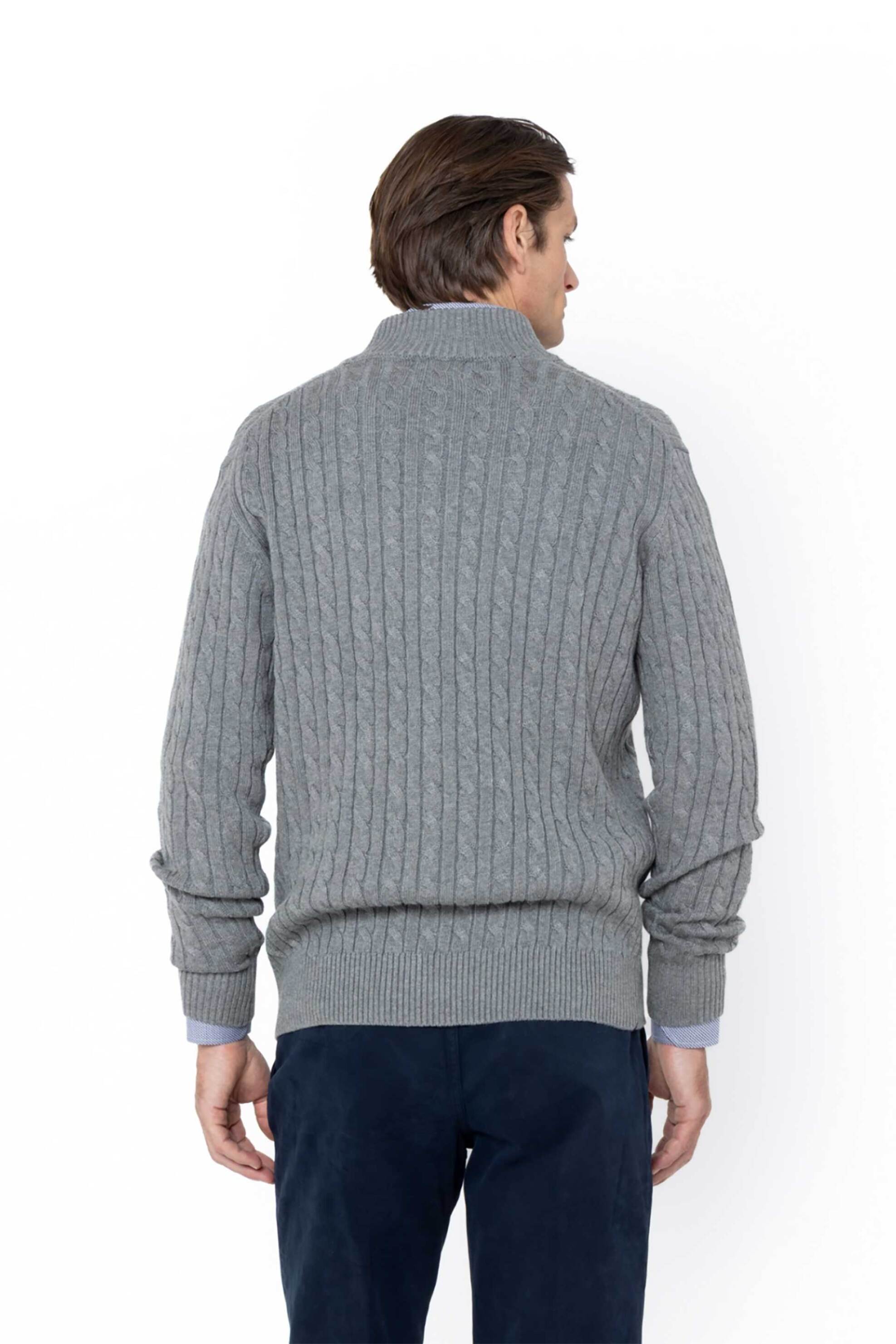 The Bostonians ανδρικό πουλόβερ με cable knit pattern και ψηλό λαιμό με 1/2 φερμουάρ Regular Fit - MO1112 Γκρι φωτογραφία