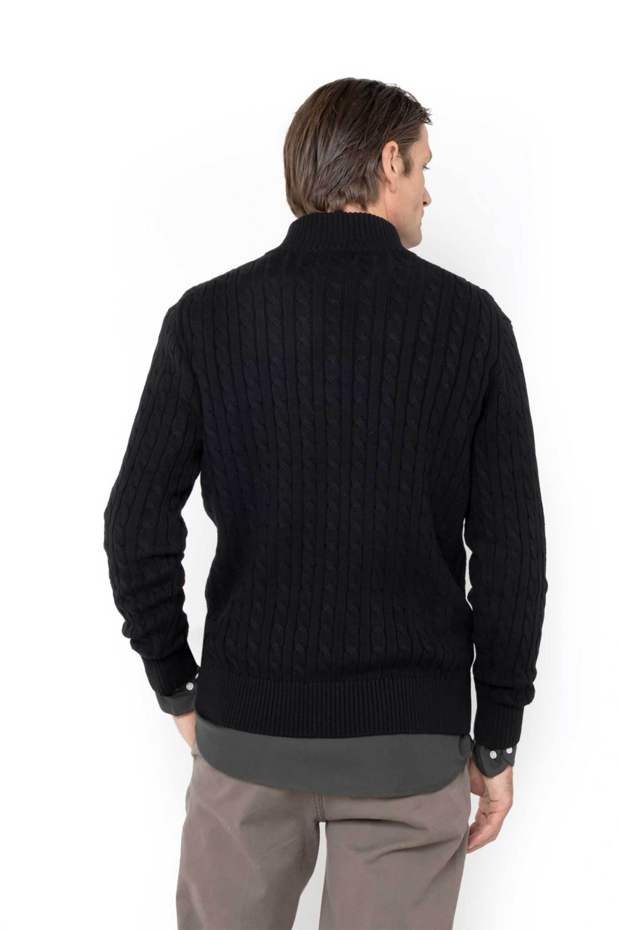 The Bostonians Ανδρικό Πουλόβερ με Cable Knit Pattern Και Ψηλό Λαιμό 1 2 Φερμουάρ Regular Fit - Mo1112 Μαύρο