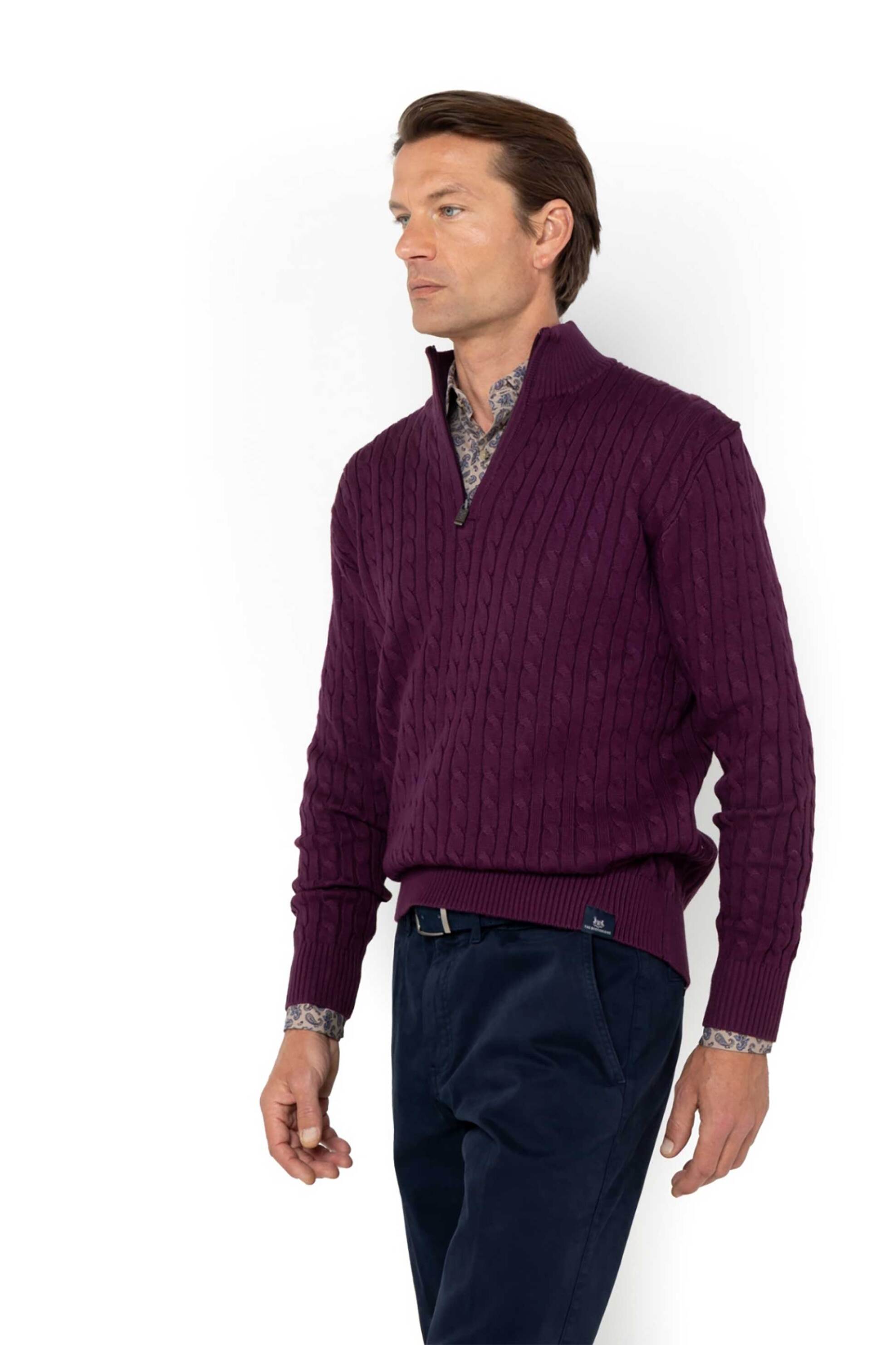 The Bostonians ανδρικό πουλόβερ με cable knit pattern και ψηλό λαιμό με 1/2 φερμουάρ Regular Fit - MO1112 Μπορντό φωτογραφία