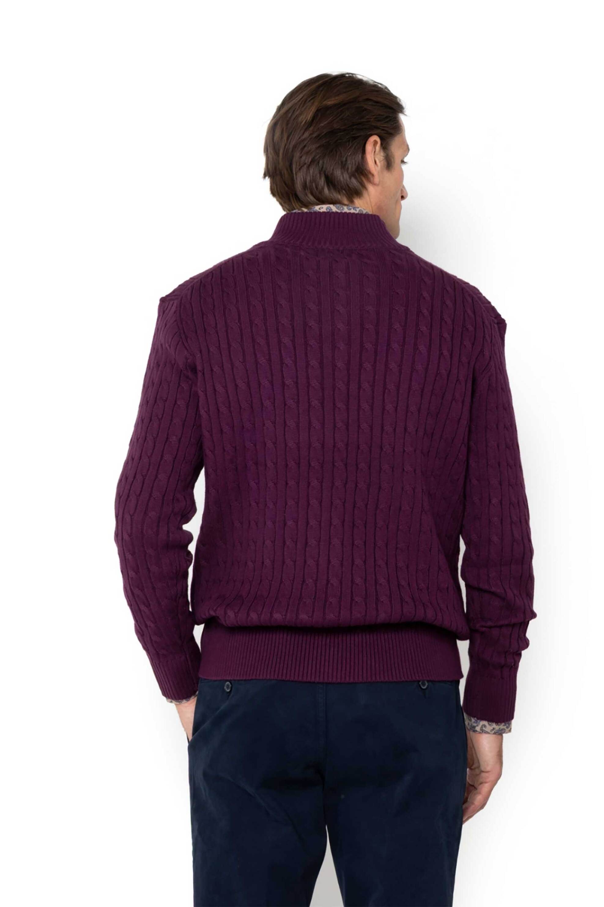 The Bostonians ανδρικό πουλόβερ με cable knit pattern και ψηλό λαιμό με 1/2 φερμουάρ Regular Fit - MO1112 Μπορντό φωτογραφία