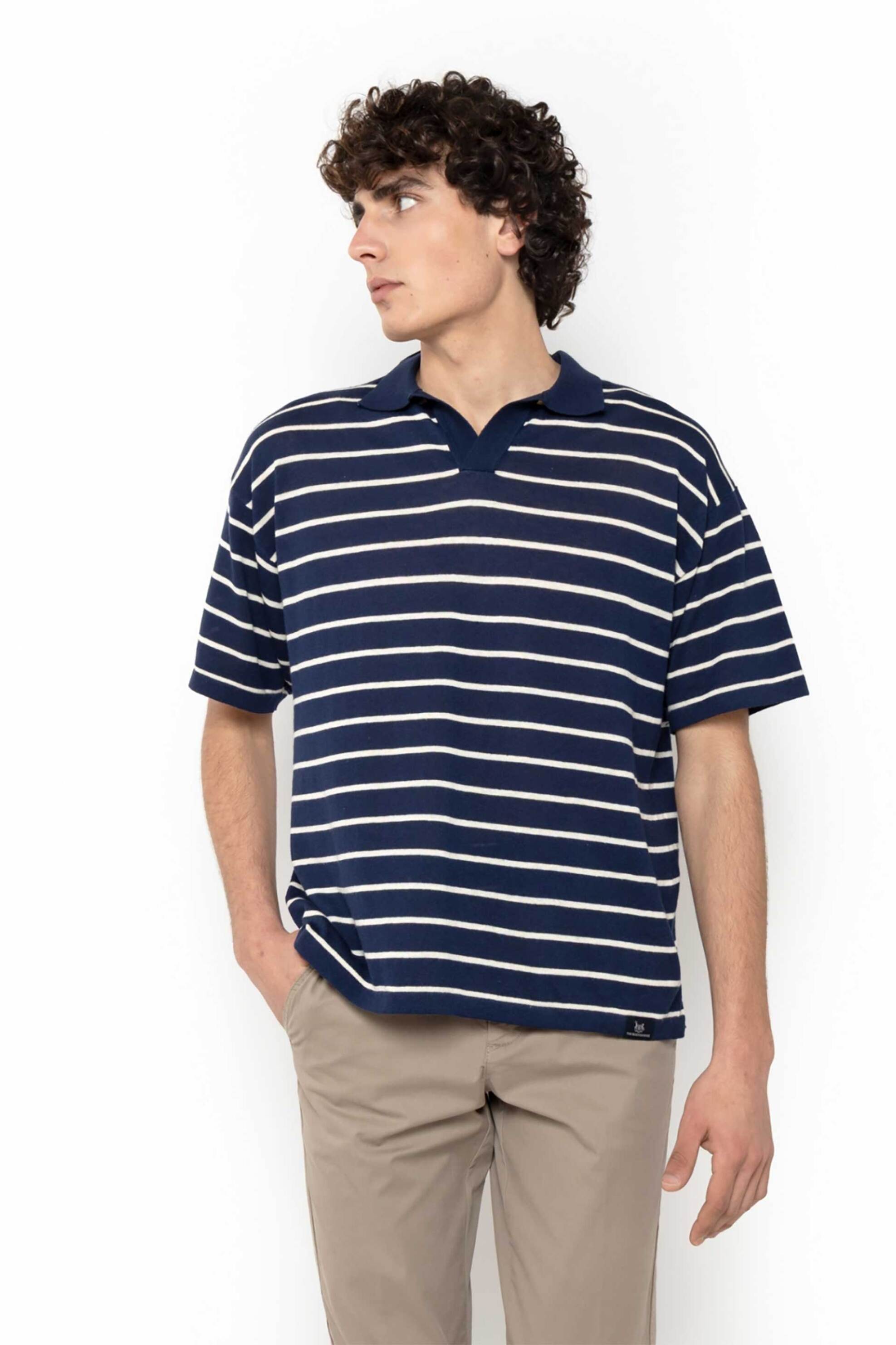 The Bostonians ανδρική πλεκτή μπλούζα πόλο με ριγέ σχέδιο Regular Fit "Acorn" - MPS4004 Μπλε Marine