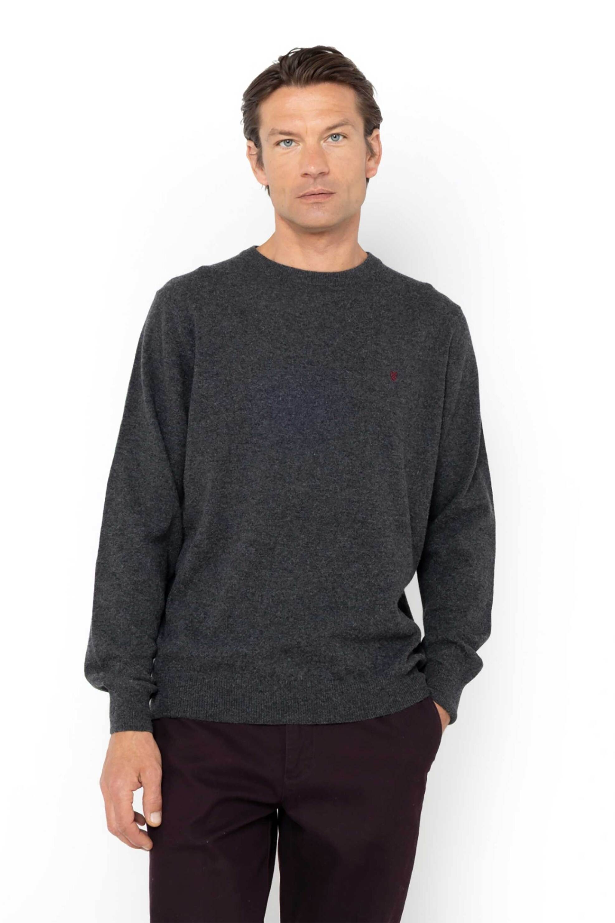 THE BOSTONIANS The Bostonians ανδρικό μάλλινο πουλόβερ με κεντημένο λογότυπο Regular Fit - MR00012 Ανθρακί